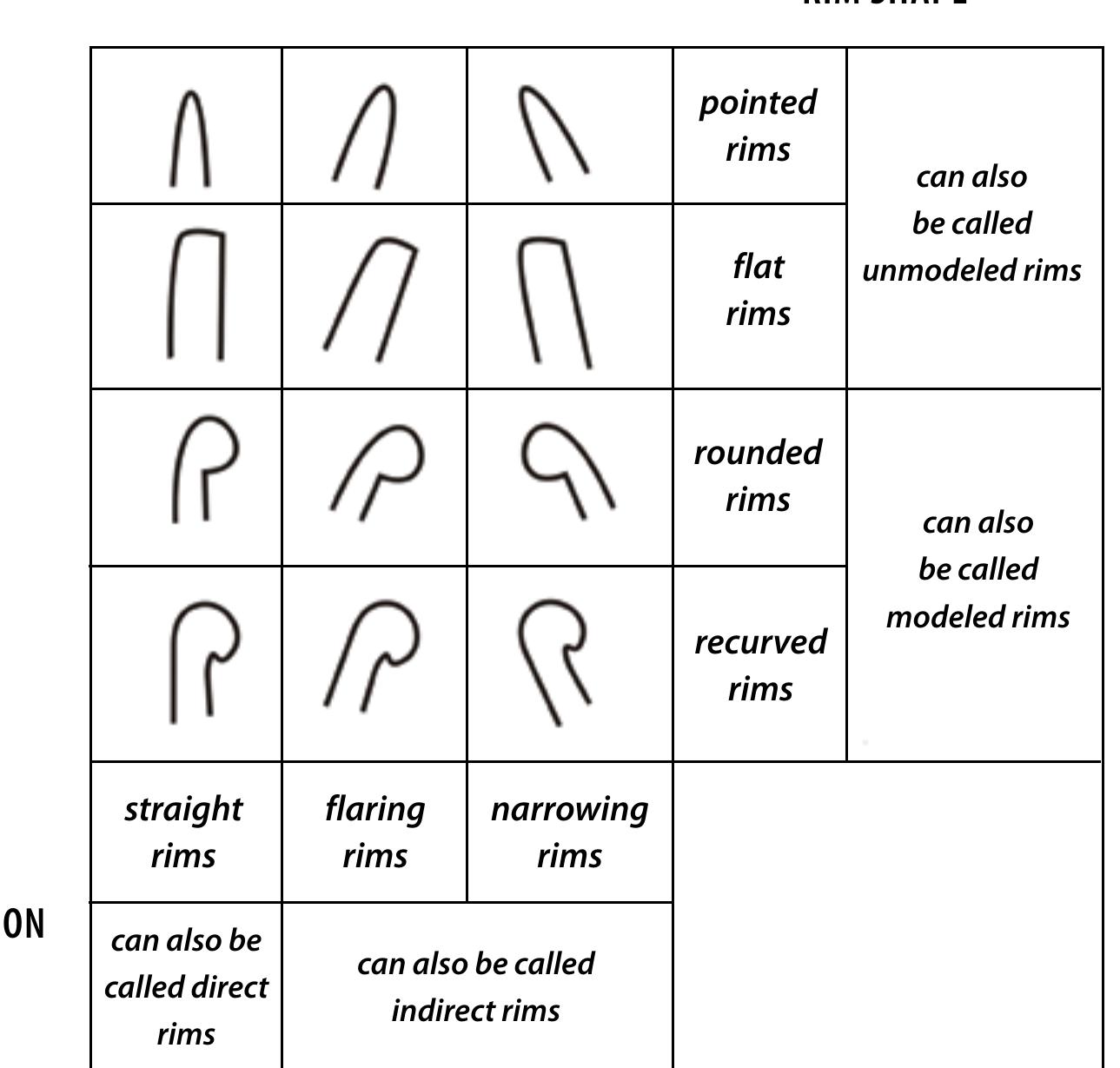 Terminology for describing rim forms. rims can be described