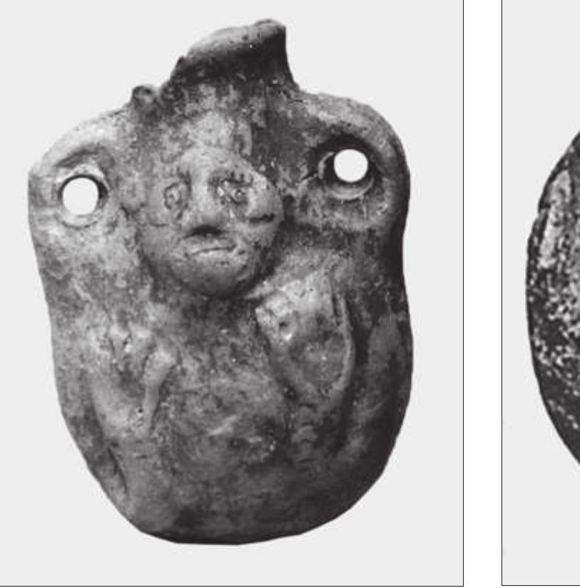 Fig. 2 Rhodes, ampulla of an evangelist (St John the Theologian?) (NX 1309).  Fig. 3 Rhodes, ampulla with St Focas and an evangelist. 