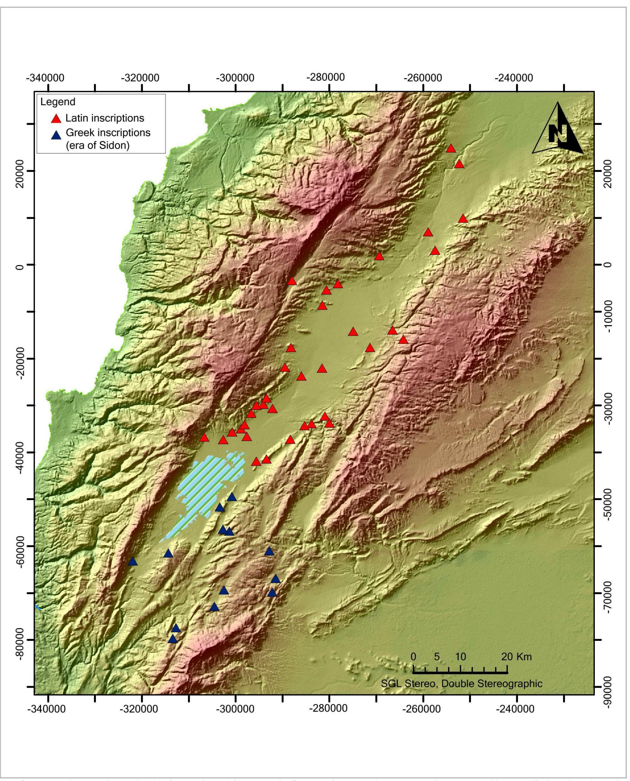 Fig. 21- Maps showing the wetlands of central Biqa‘ forming a buffer zone between the territory of Berytus and later Ba‘lbak-Heliopolis in the north and the territory of Sidon in the south in Roman period (drawing by G. Abou Diwan). 