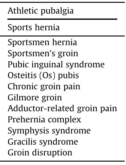 Synonyms for athletic pubalgia. 