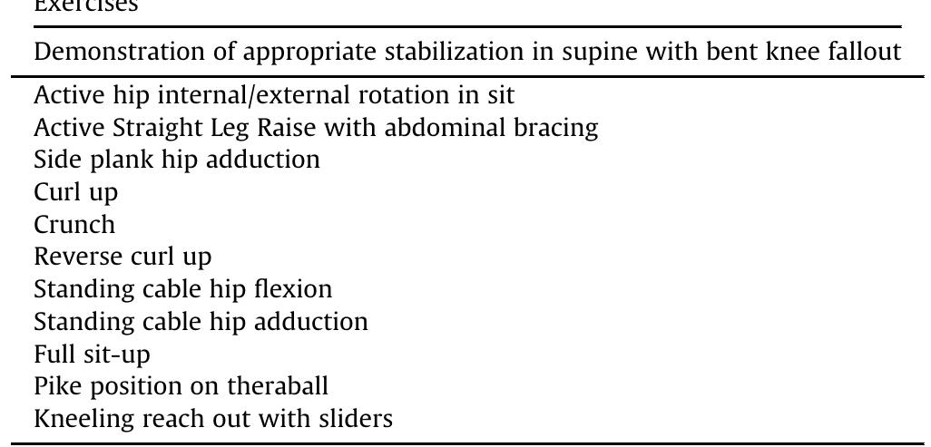 The above exercises are recommended based on our clinical experience and work by Escamilla, Babb, et al. (2006), Escamilla, McTaggart, et al. (2006). 