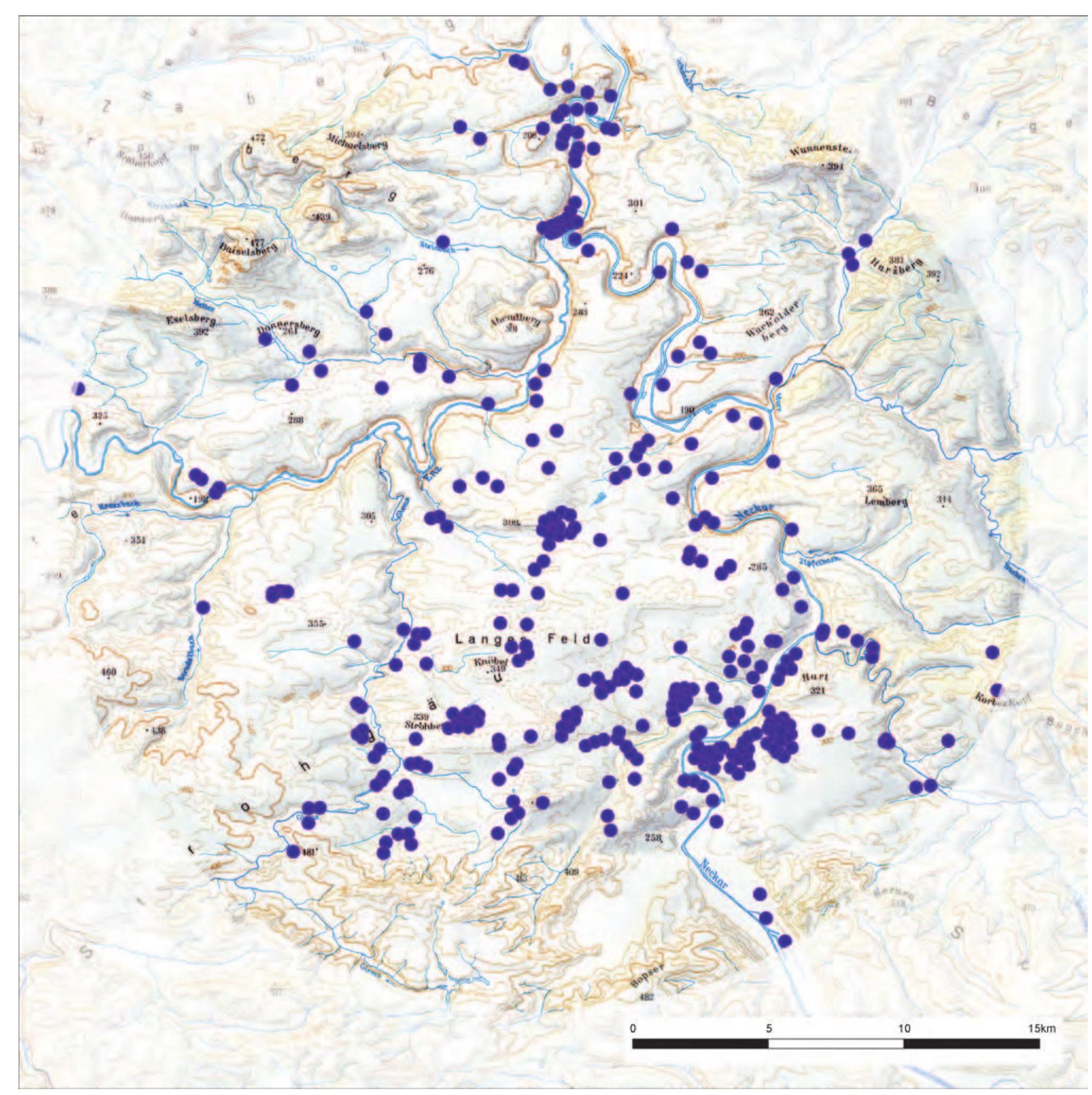 Figure 6.11. Settlements of the Iron Age (eighth to third century Bc) in the region of the Hohenasperg (Landesamt fiir Denkmalpflege im RP Stuttgart: C. Niibold/I. Balzer). 