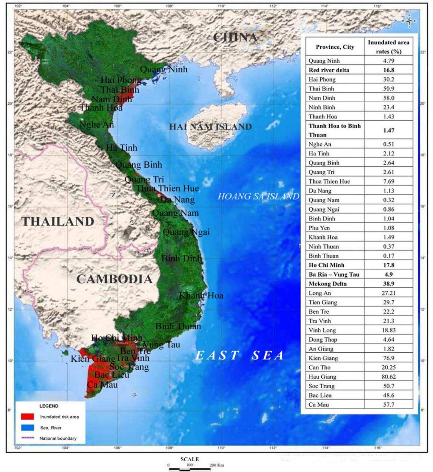 Inundation risk map of vietnam for the 100 cm slr scenario