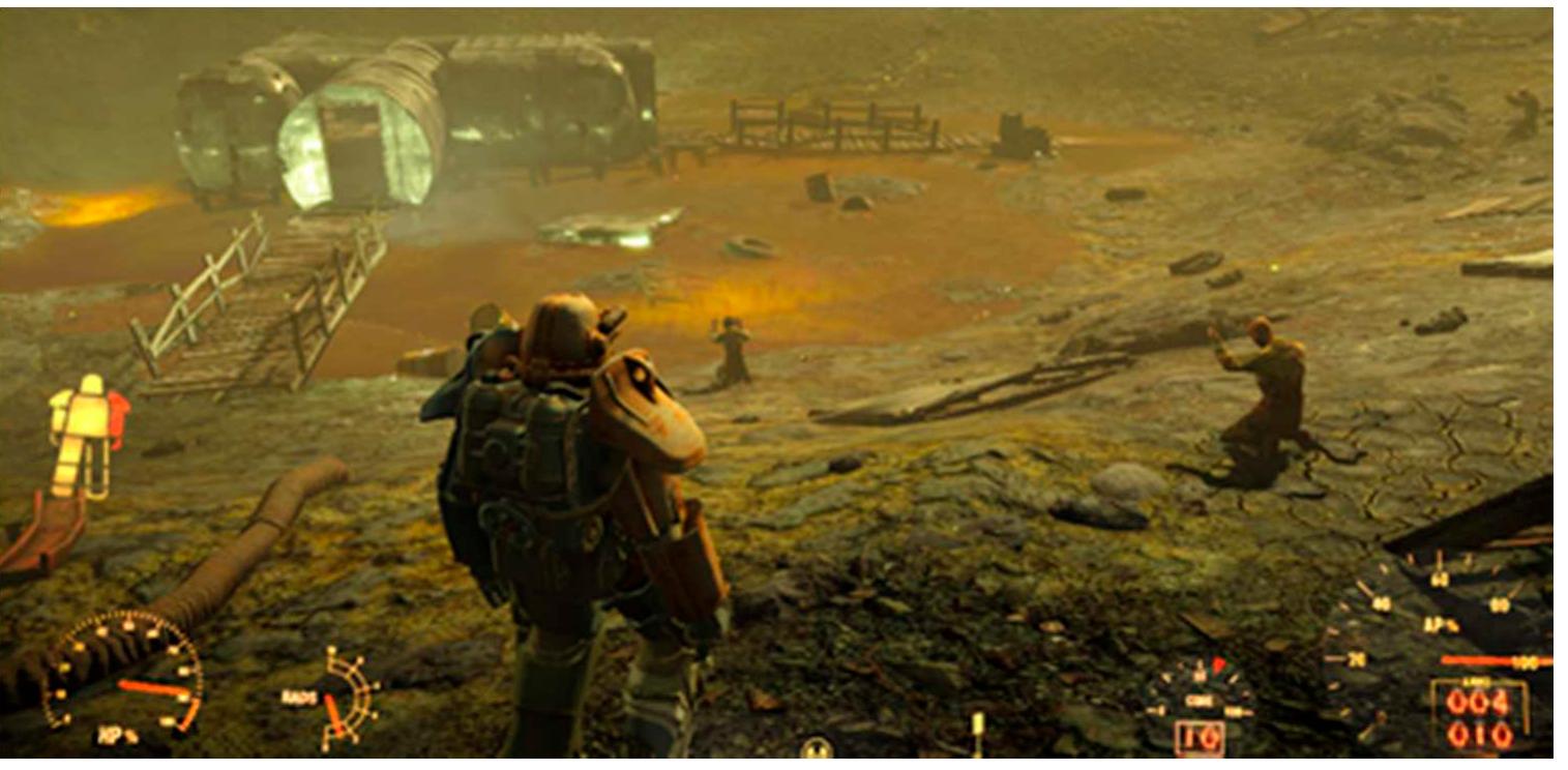 Figure 4. Atom’s place of worship, next to a radiated water crater, in the Glowing Sea.  That is our calling. To deliver Atom’s message to a world that does not wish to hear it. To show Atom's power to all.” 