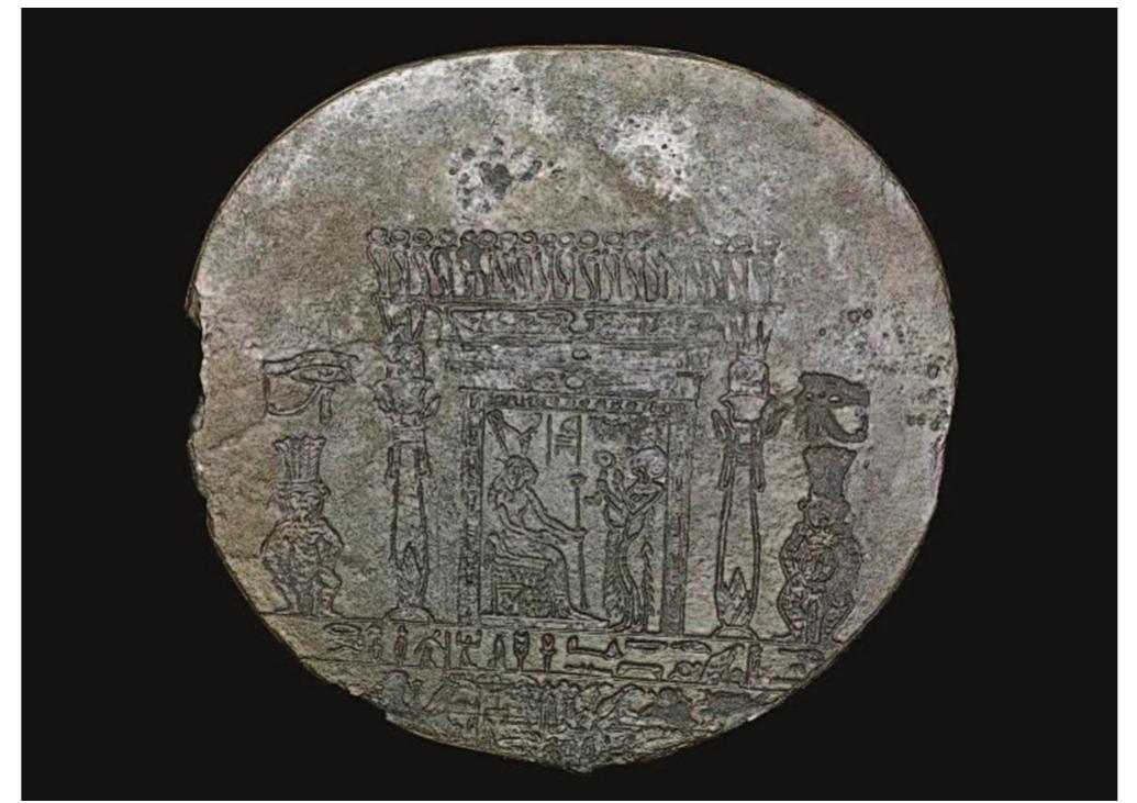 Fig. 4. Egyptian bronze mirror with representation of Mut and erased inscription, from Egypt, 7 century BC. British Museum, EA49729 (1911,0617.30) (Photo: © The Trustees of the British Museum).  Fig. 3. Steatite scarab, Second Intermediate period (ca. 1650-1550 BC) from Naukratis, ‘Scarab Factory’. Bristol, City Art Gallery & Museum H3709 (Photo: © Bristol Museums, Galleries & Archives).  Fig. 2. Scarab in blue paste, from the ‘scarab factory’ at Naukratis, early 6 century BC. Museum of Fine Arts, Boston, 88.866 (Photo: © Museum of Fine Arts, Boston). 