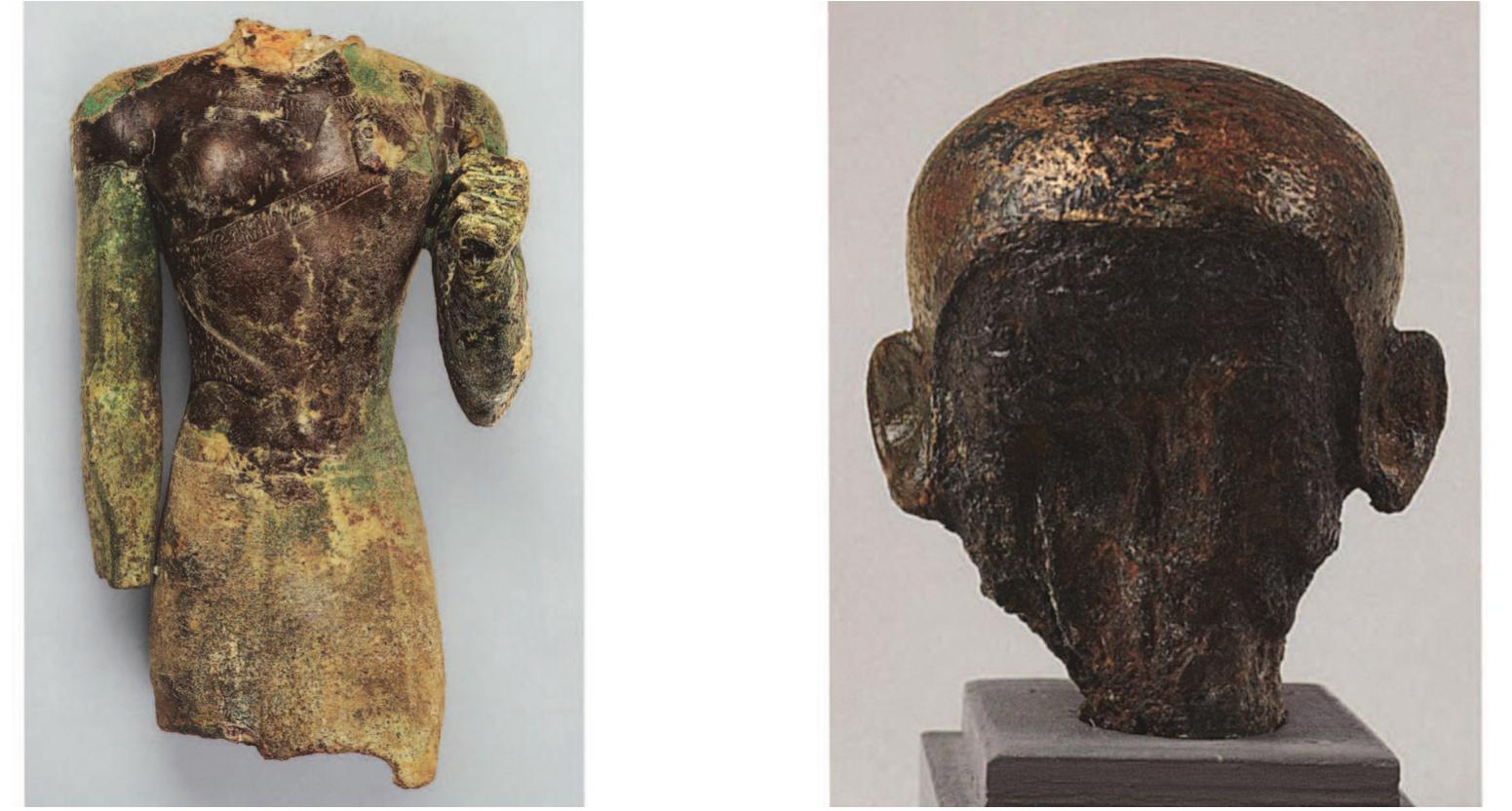 Fig. 5a, b. Fragments from Egyptian bronze statuette of priest, 8-7" century BC, from Samos, Heraion (Photo: © Hellenic Ministry of Culture/Archaeological Receipts Fund/Photograph by G. Fafalis). 