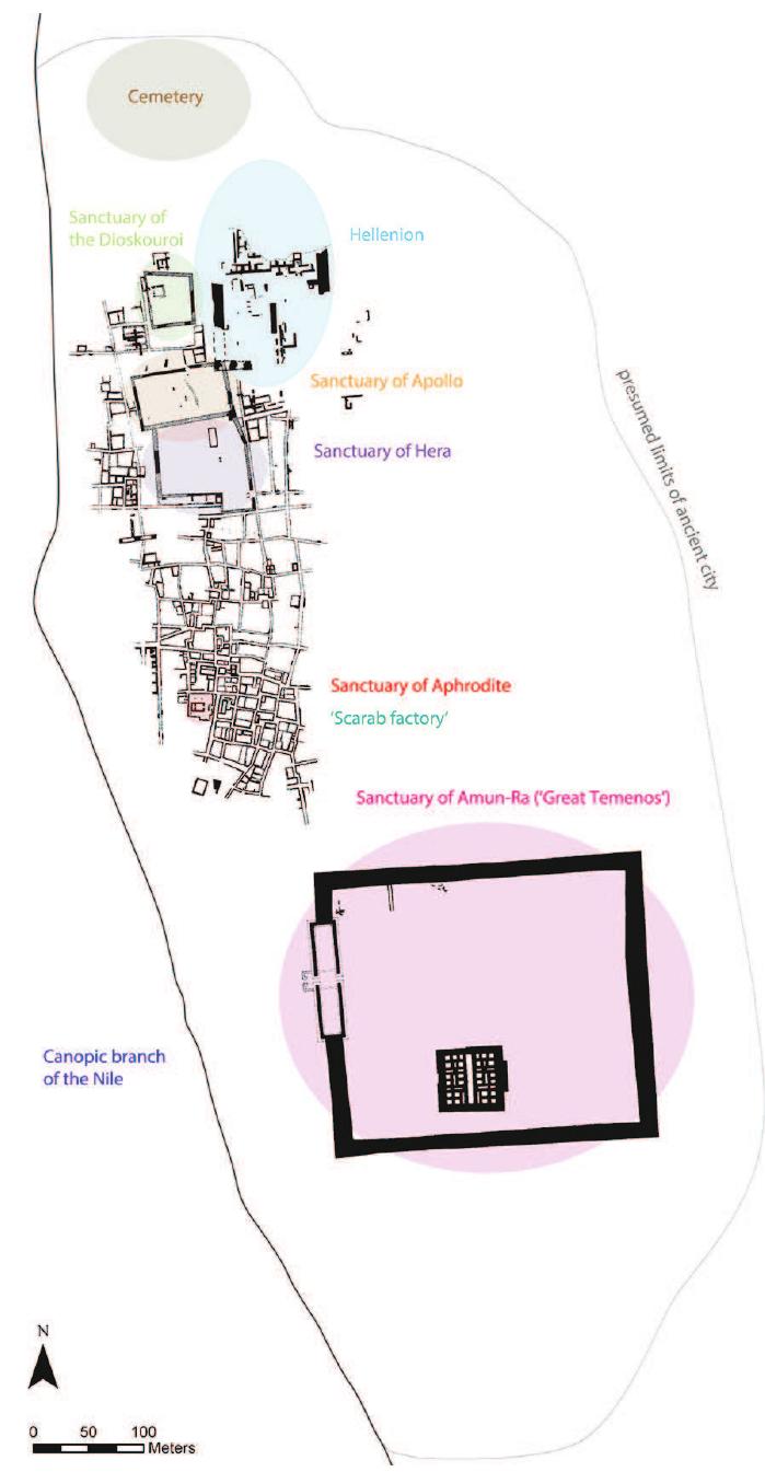 Fig. 13. Plan of the excavated remains of Naukratis, based on the plans of Petrie, Gardner & Hogarth and new British Museum fieldwork (Map: © Naukratis Project, British Museum). 