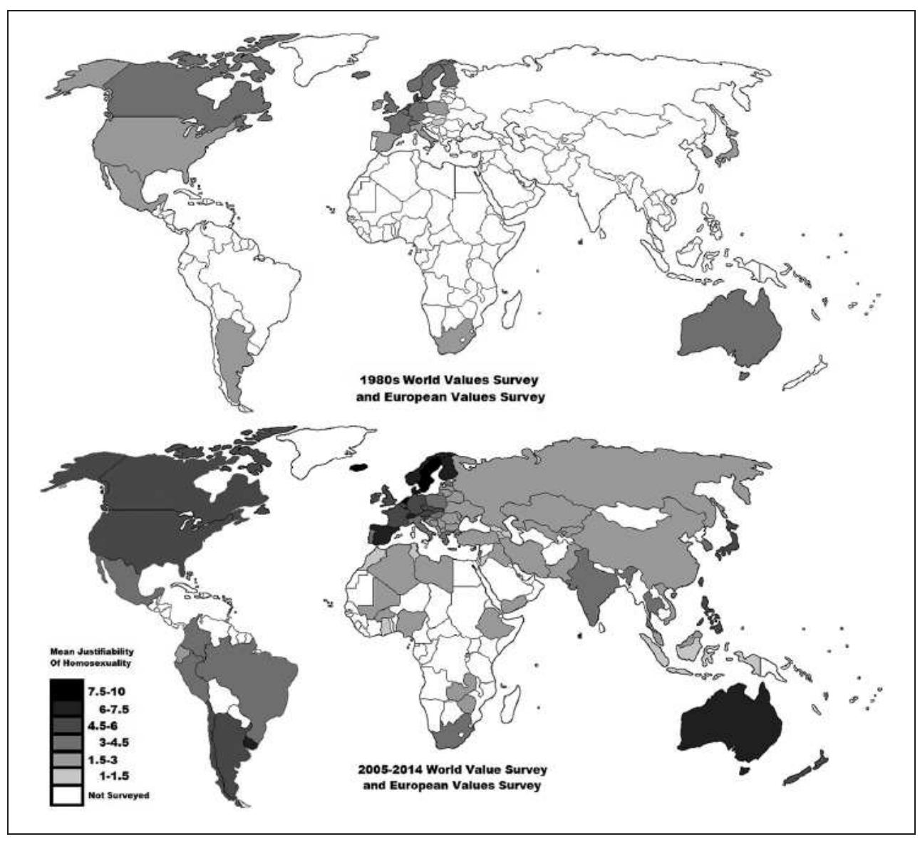 Figure |. Average national responses to the justifiability of homosexuality question. 