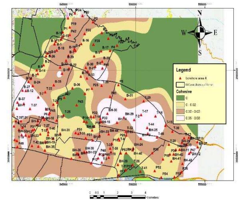 The adhesion zoning map at a depth of 16 meters in district
