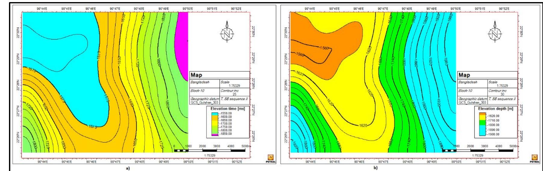 Time (left) and depth (right) contour map of sb sequence-ii
