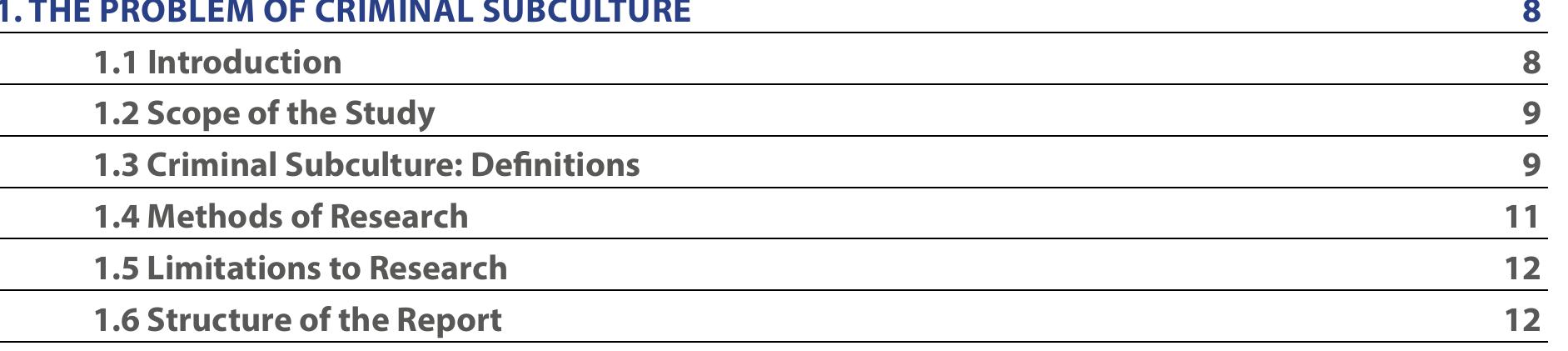 Table of Contents  4. BREAKING THE LINKS BETWEEN VIOLENCE AND SUBCULTURE  