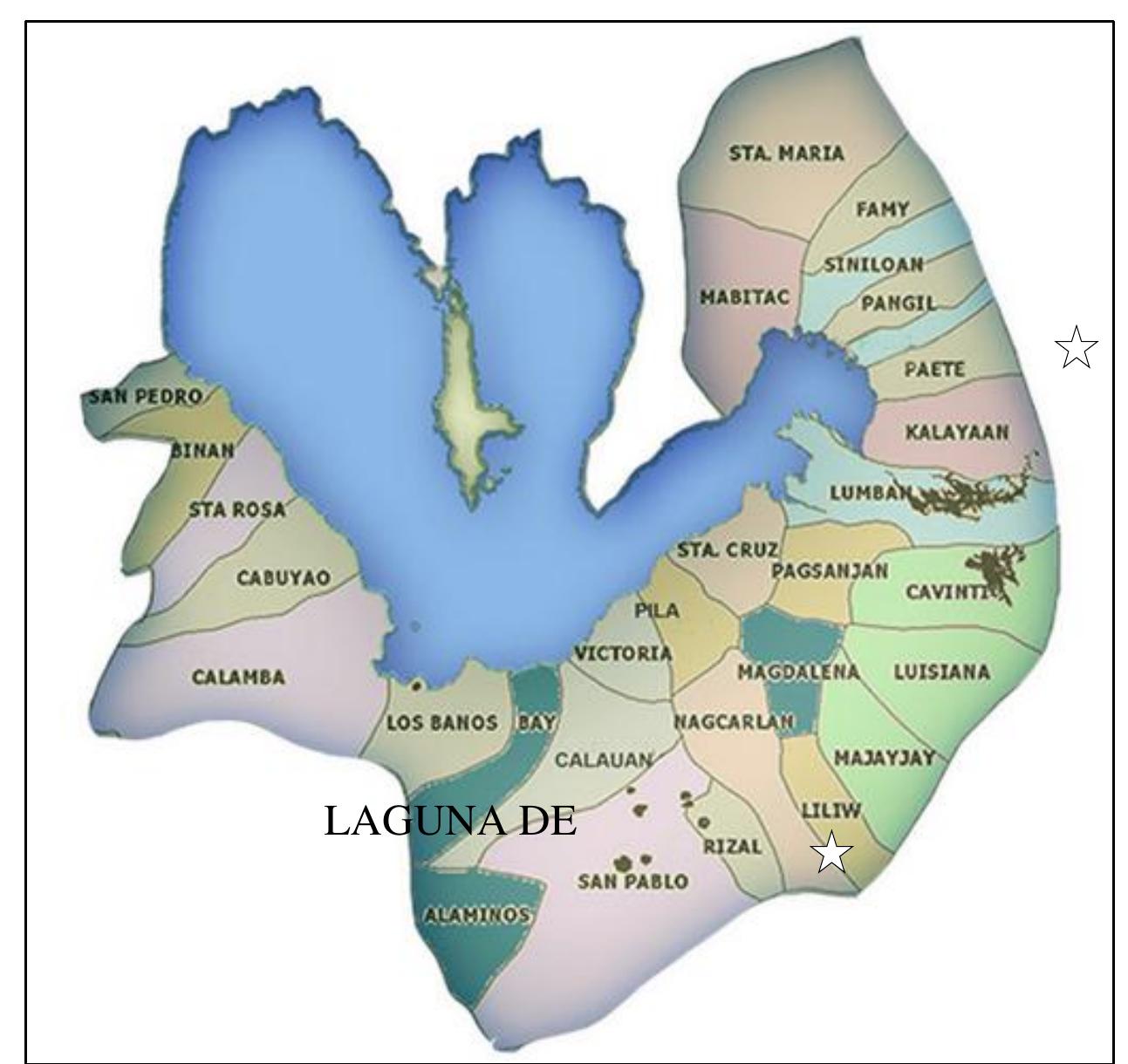 - map of laguna province showing the locations of the four
