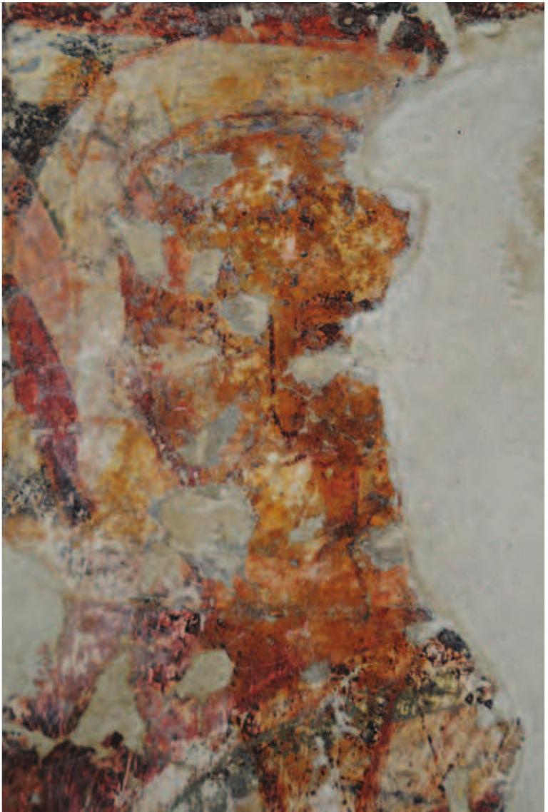 Figure 5. Naxos, Panagia Protothronos. Origi- nally on the semi-cylinder of the apse (now in the Ecclesiastical Museum of the Church): fron- tal bishop, detail of fig. 4 (ca. 970-980) 