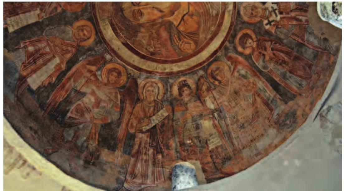 gure 13. Naxos, Panagia Protothronos. North cross arm, lunette: the Dormition of the Virgin, detail. 