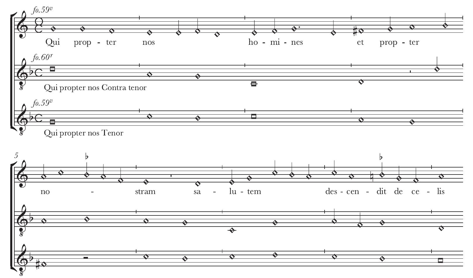 Ex. 3. Beginning of Qui propter nos homines from the Marian mass by Reginald Liebert (‘Trent 92, fos. 59°—60") 