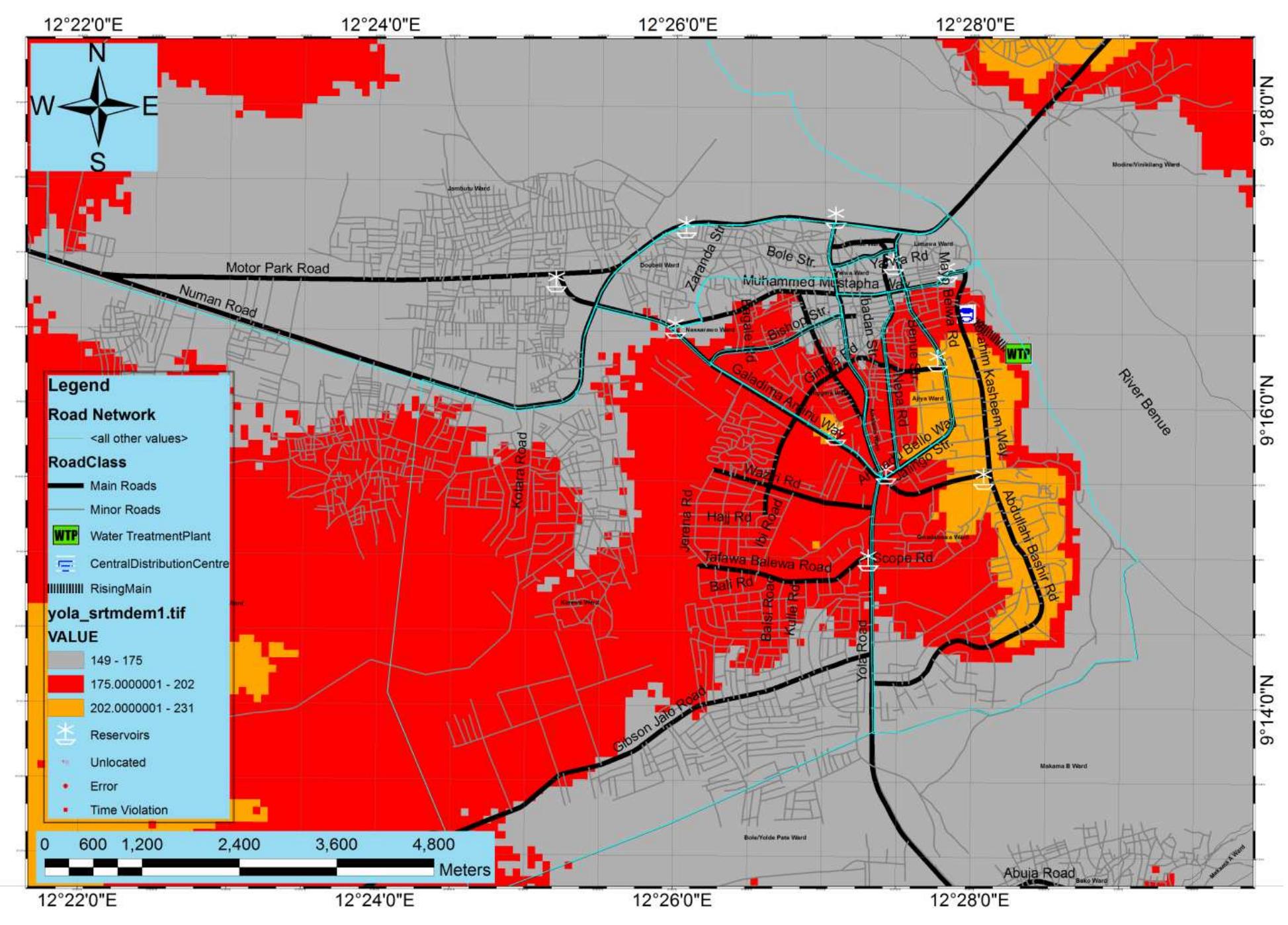 From Figure 6 above, each of the proposed reservoirs will cover a particular ward to ensure total coverage. 