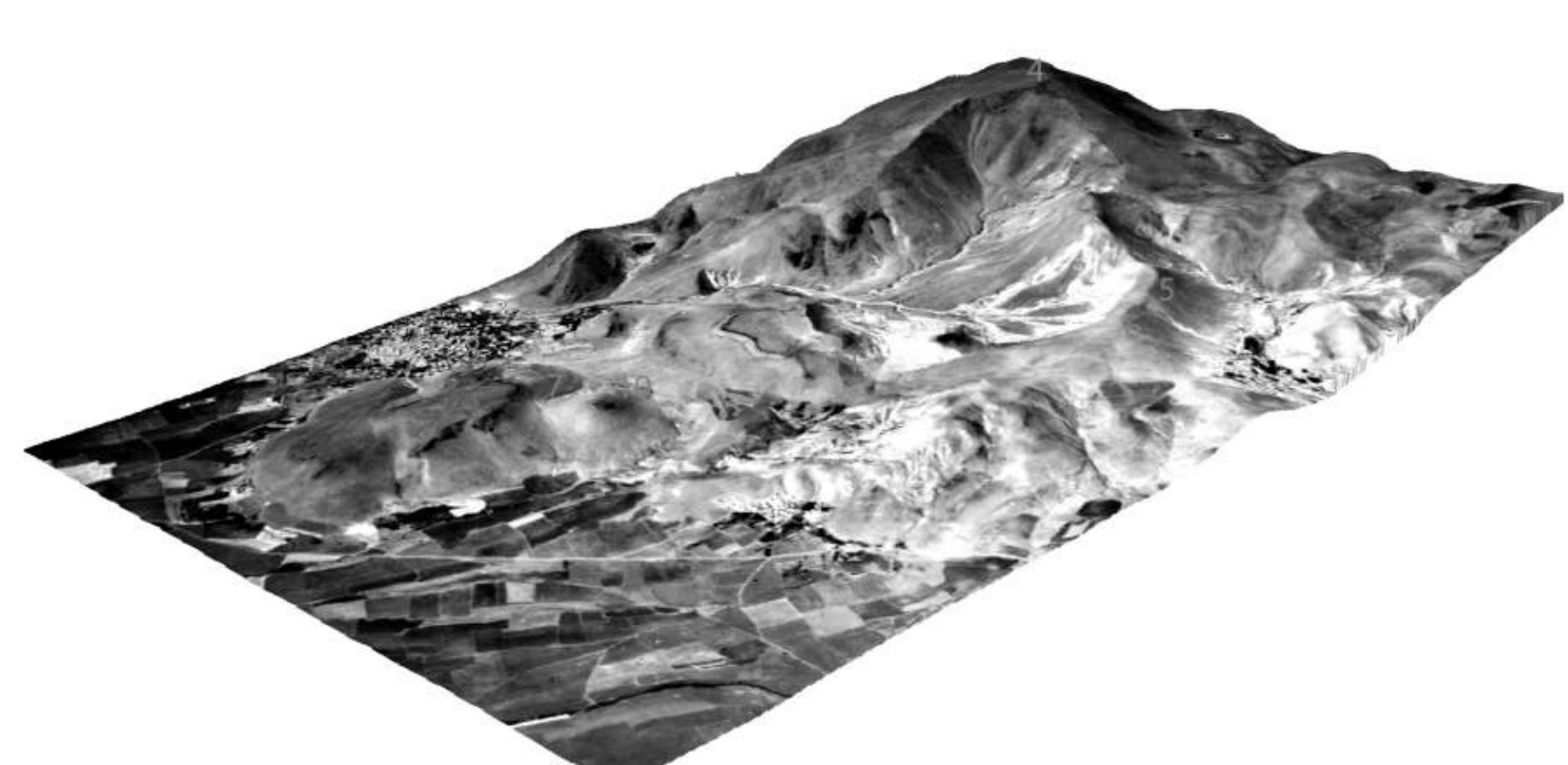 Fig. 3 : Digital Terrain Model (DTM) combined with rectified ortho-photos using TNTmips V6.0. 