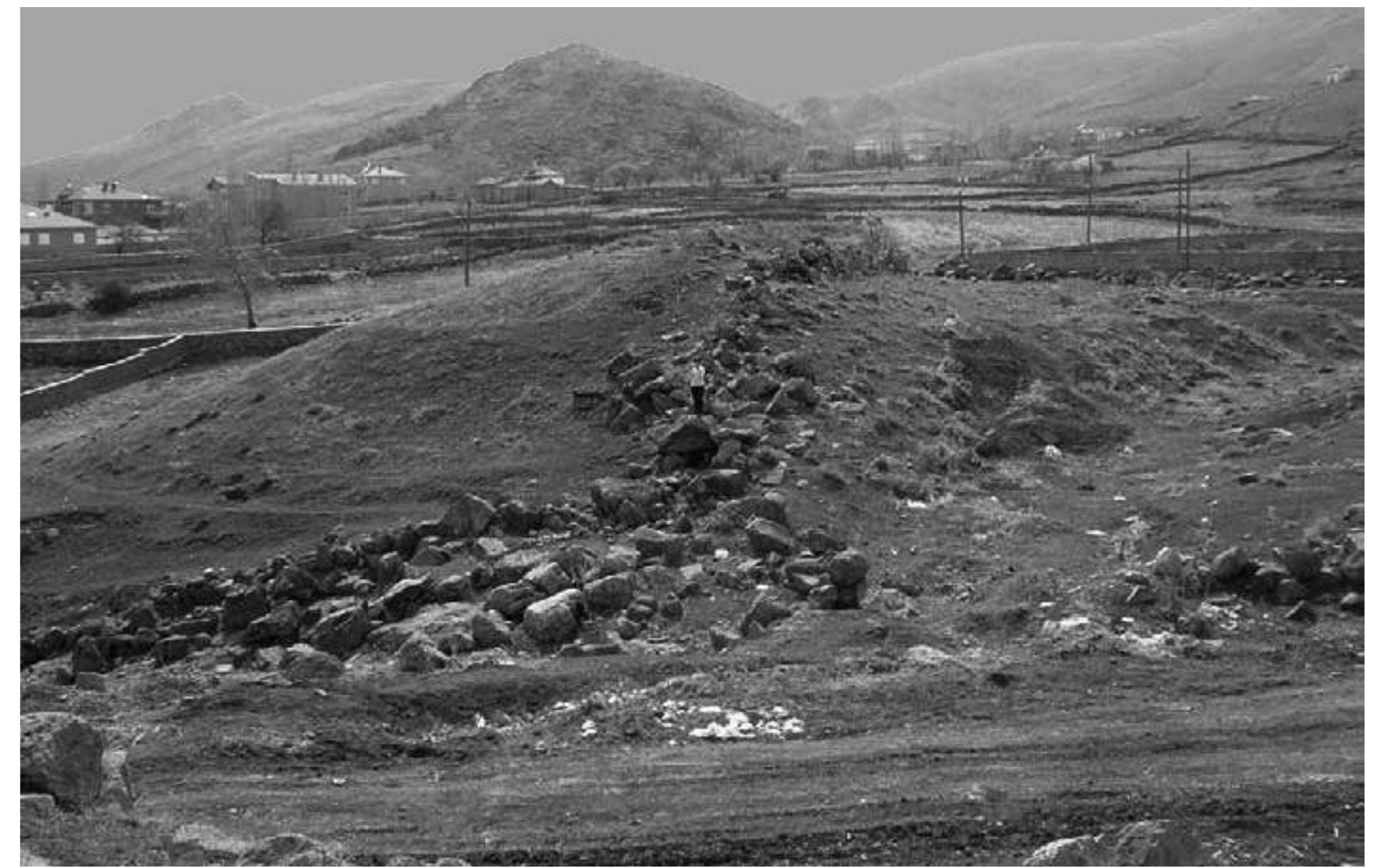 Fig. 15 : The dam from the east cut by the village road. 