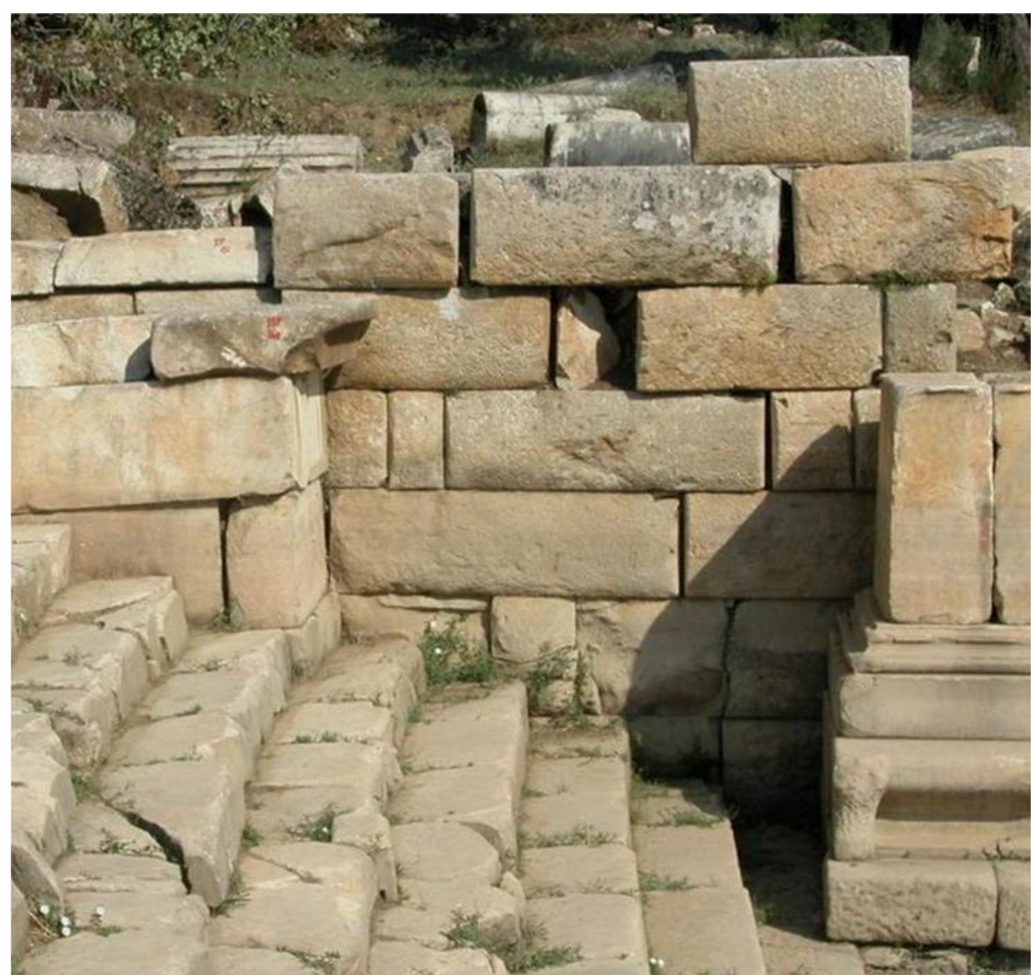 ‘Figure 3: Hellenistic wall of West Stoa’s south border  Temple?” 