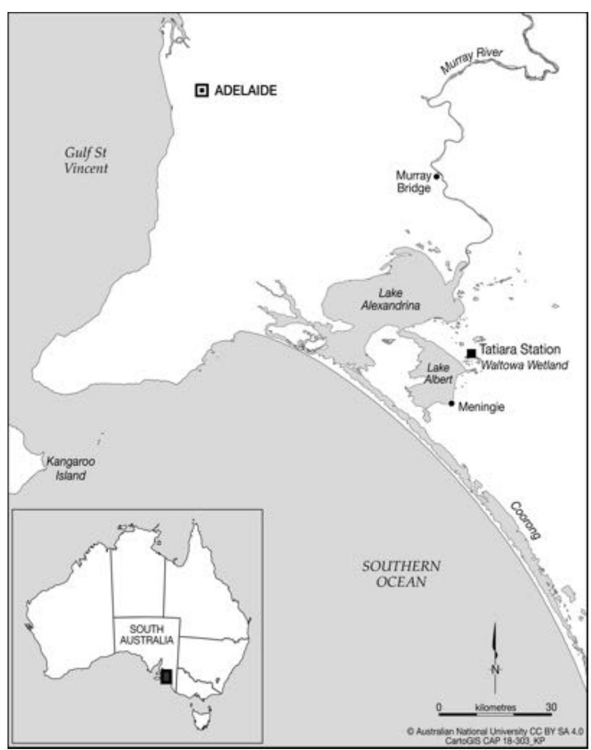 Location of waltowa wetland and tatiara station in south