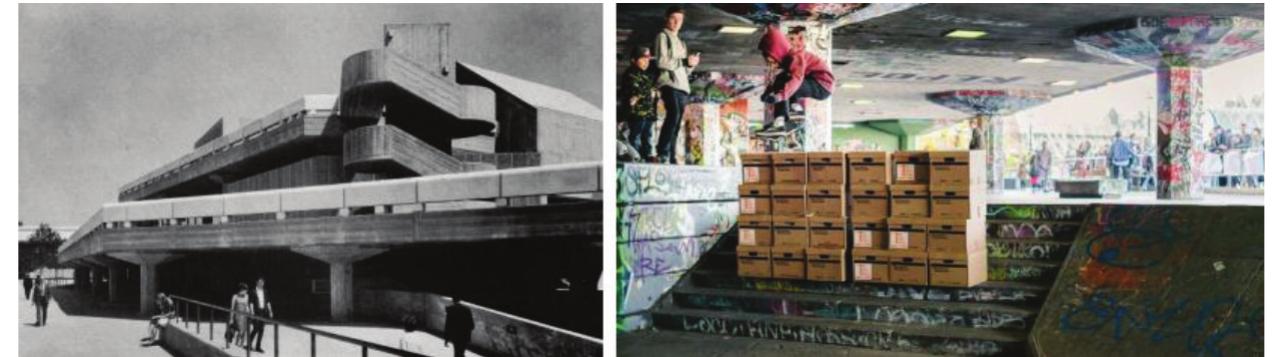 Contrary to the relations and continuity between urban space and architectural space in conventional urban planning, the architectural space structurally and perceptually differs with modernism. The urban space becomes a space of independent buildings. The quality and organization of the spaces between these independent buildings are left to a great dea of chance and as a result, urban spaces have taken the appearance of SLOAP. By showing the stereotypical forms and boundaries of modernism as a factor in the formation of spaces that are described as ‘waste of space and useless, unusable parts of the city’; it is emphasized that these leftover spaces will lead to bigger problems in the cities in the future. However, as an example of the argument that this study strongly emphasizes, after a few years, the city has reached an agreement with these areas about the fact that they have a great potentia to bring publicness to the city and accordingly various urban strategies and models have been developed to reclaim these spaces to the city. Thus, the concepts listed in Table 2 have evolved to become the most influential element of a paradigm shift, rather than just a criticized urban regulation element.   Figure 1. Southbank Undercroft; a. Southbank Center and arched space left vacant in design; b. The skateboarders who occupy the leftover space 