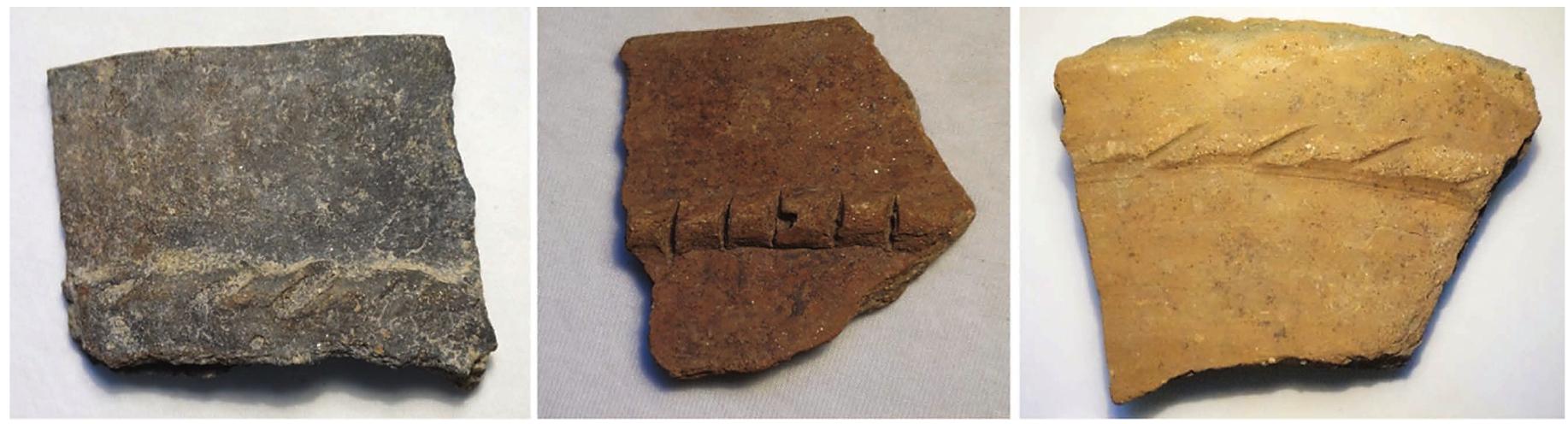 Pl. 1/1: Emporion Pistiros sherds representing the color scale, from left to right - Grey, Red Brown, and Yellow Brown. 