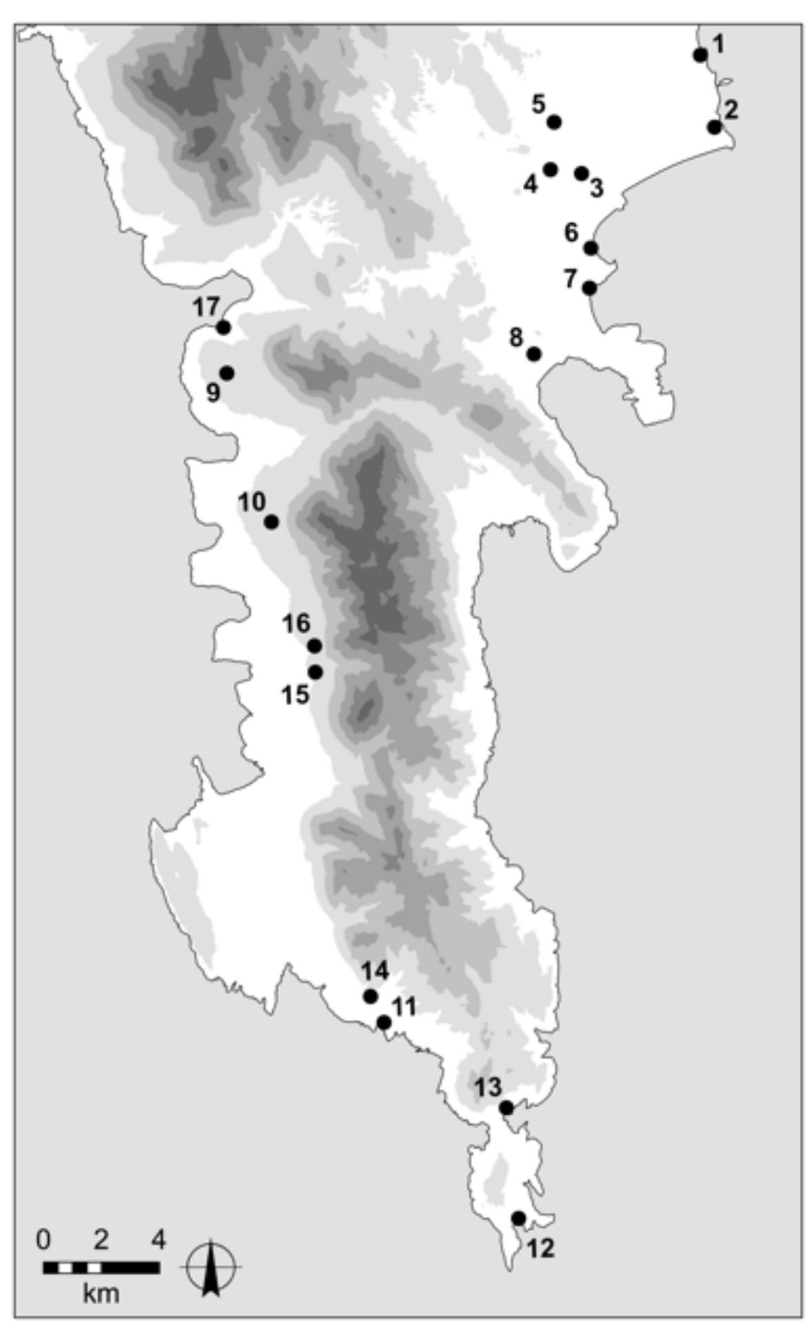 Figure 5. Location of waypoints from Leake’s journey in the southern Mani peninsula. Illustration by

