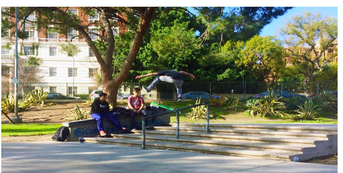 Skater heelflips down stairs. Photo by Chris Giamarino. 