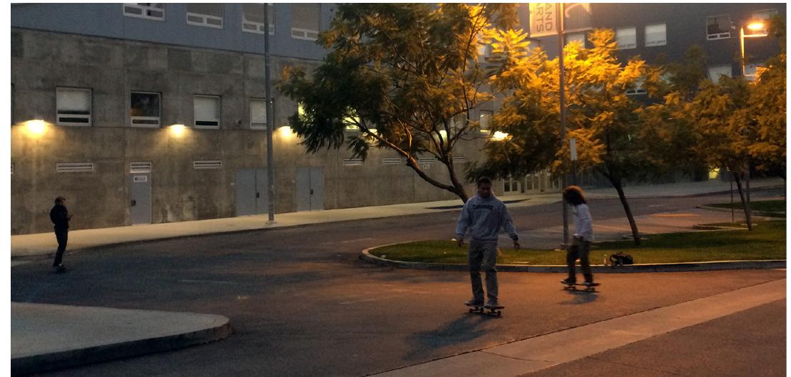 Night-time in school parking lot. Photo by Chris Giamarino. 