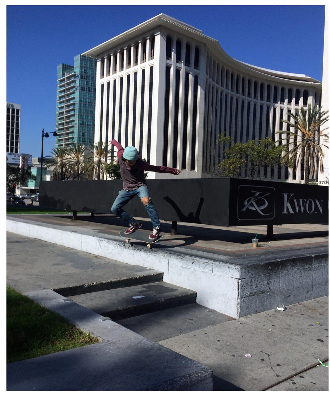 Skater grinds skate-able ledge. Photo by Chris Giamarino 