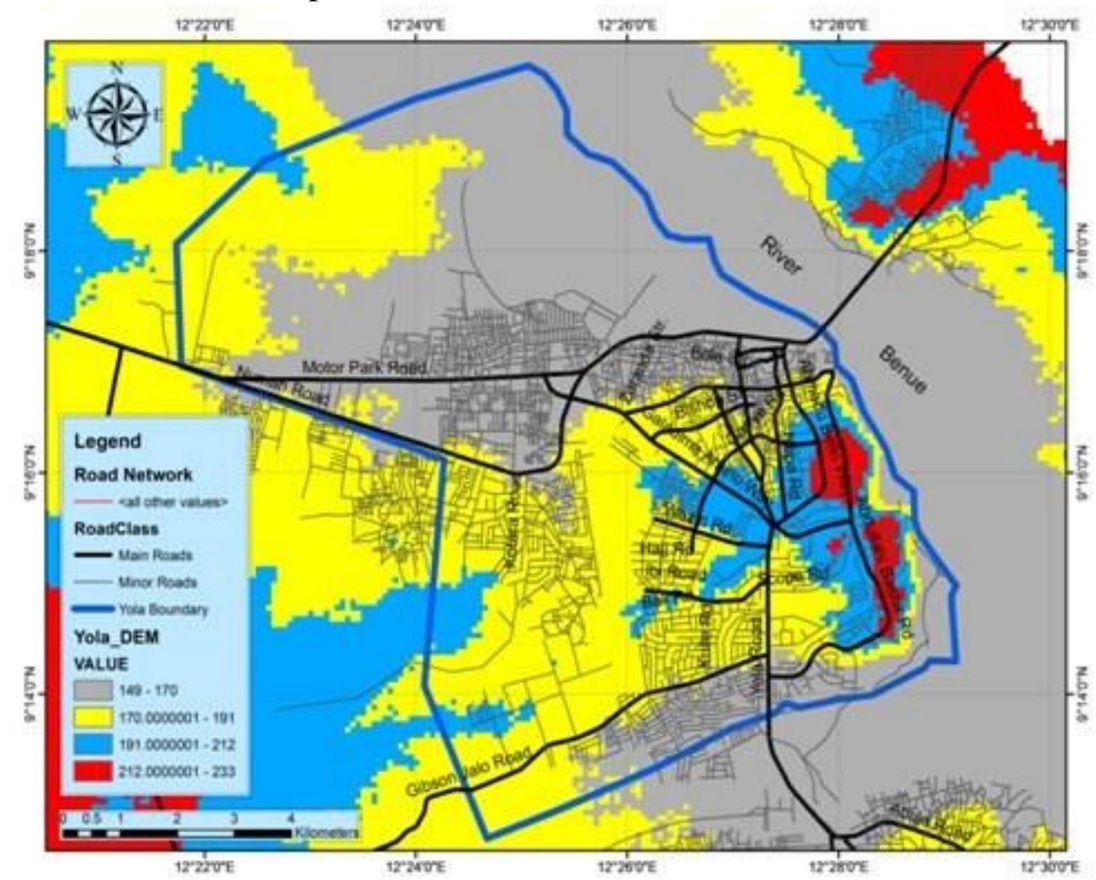 Figure 4: Map of Yola-North local government Showing Available Land uses and Open  nny A @ WVAln finn ante han)  Figure 5: Digital Elevation Model (DEM) of Yola-North local government (Source: SRTM website) 