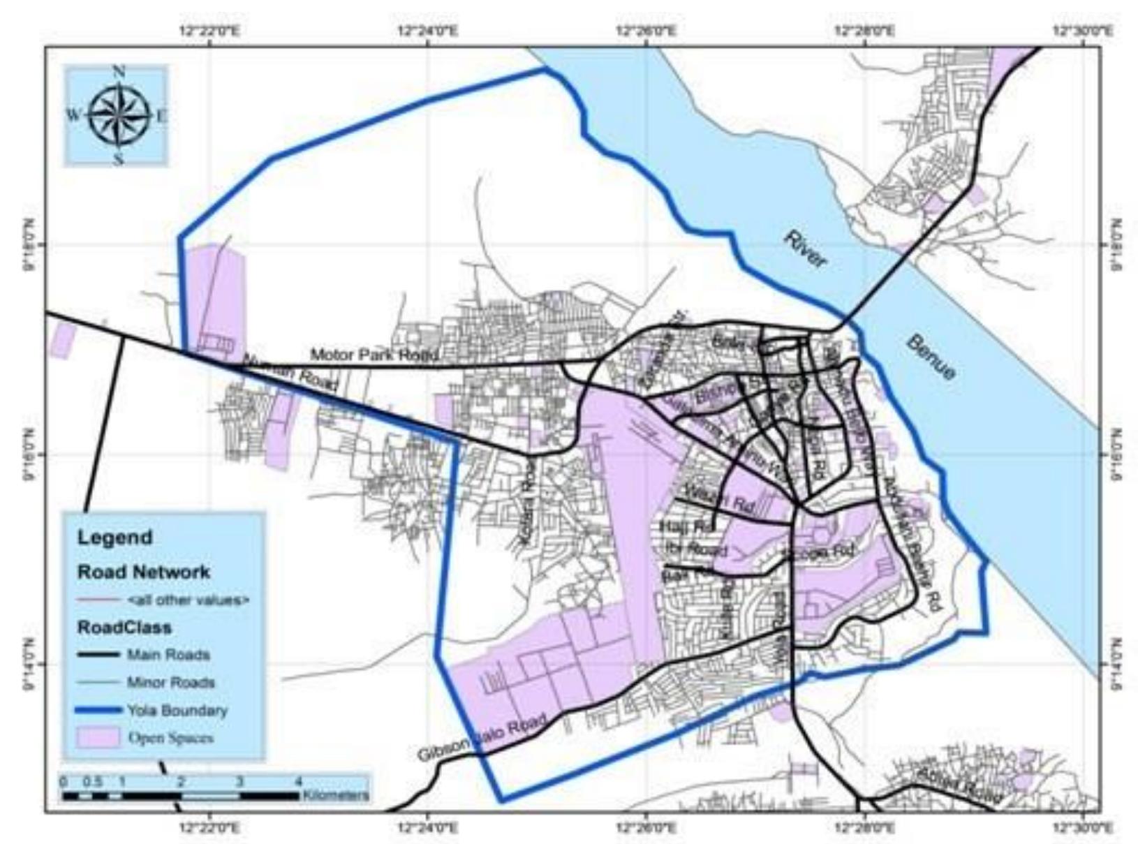 Figure 6: Map of Yola-North local government showing available Open Spaces. (Source: Yola Geodatabase) 