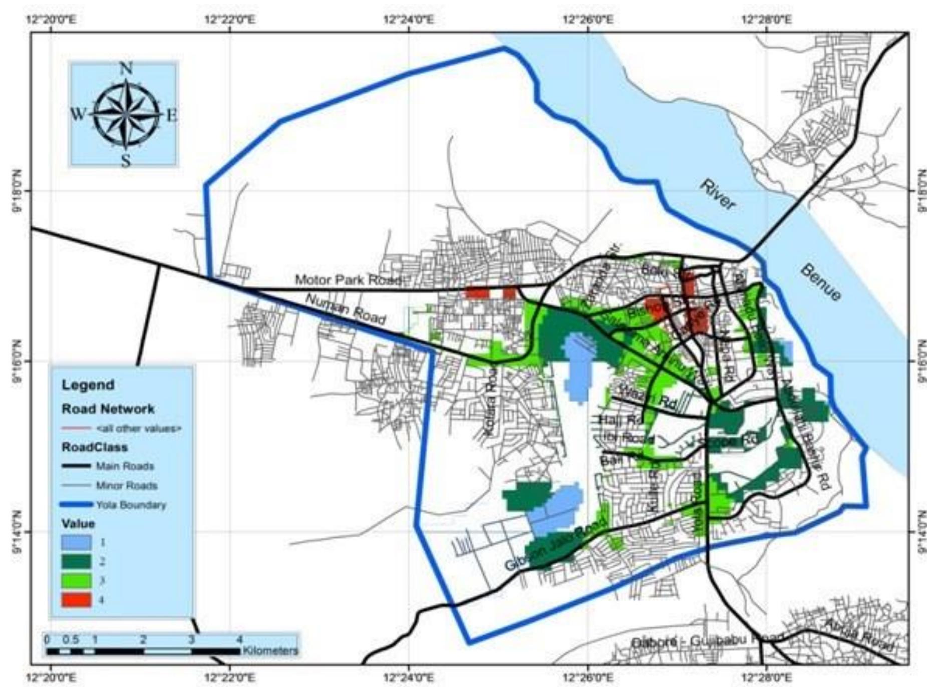 Figure 11: Suitable Locations for recreational parks in Yola-North local government 