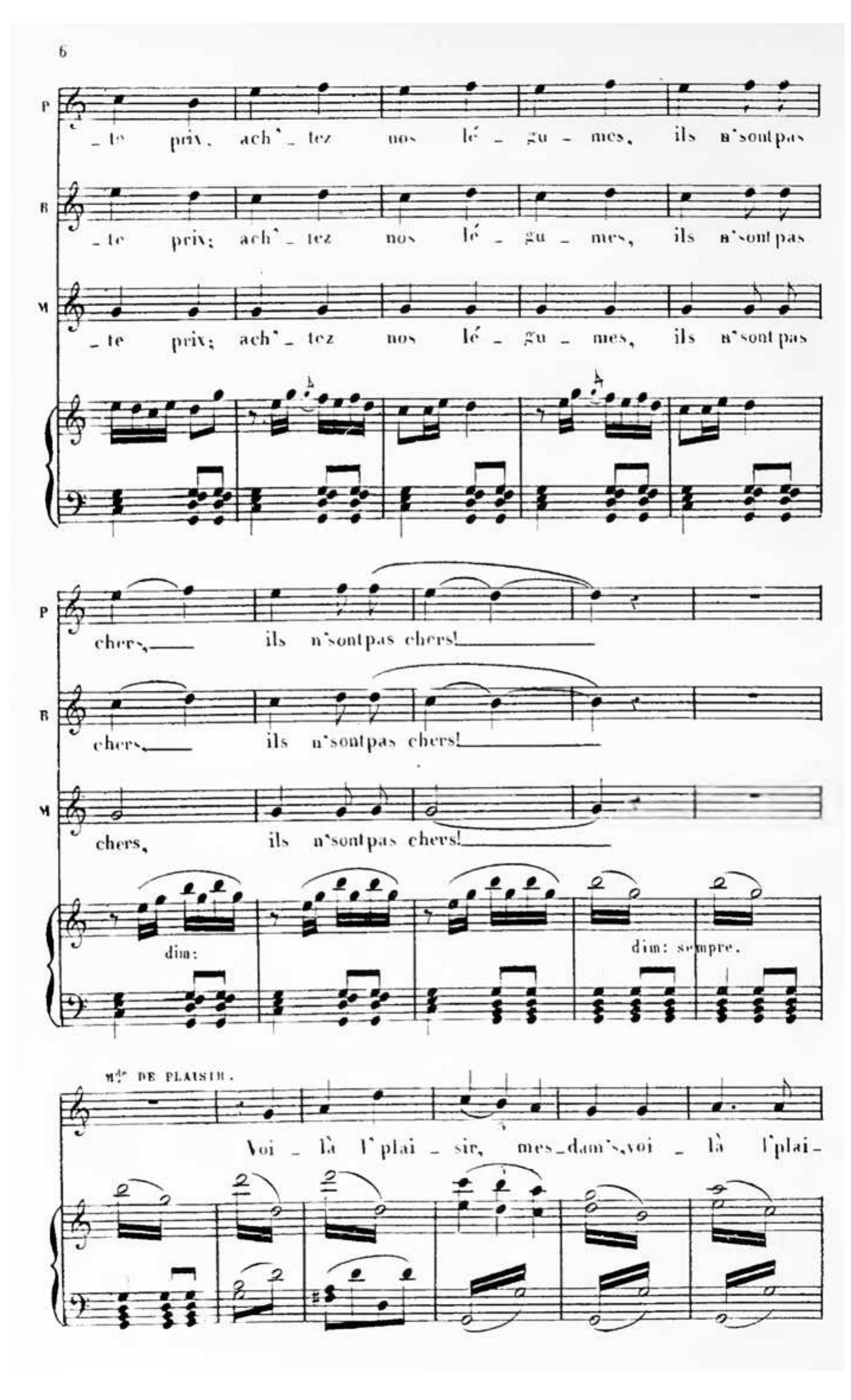 Ex. 2: Jacques Offenbach and Armande Lapointe, Mesdames de la Halle, Paris, Brandus et Dufour, 1858, pp. 6-8 