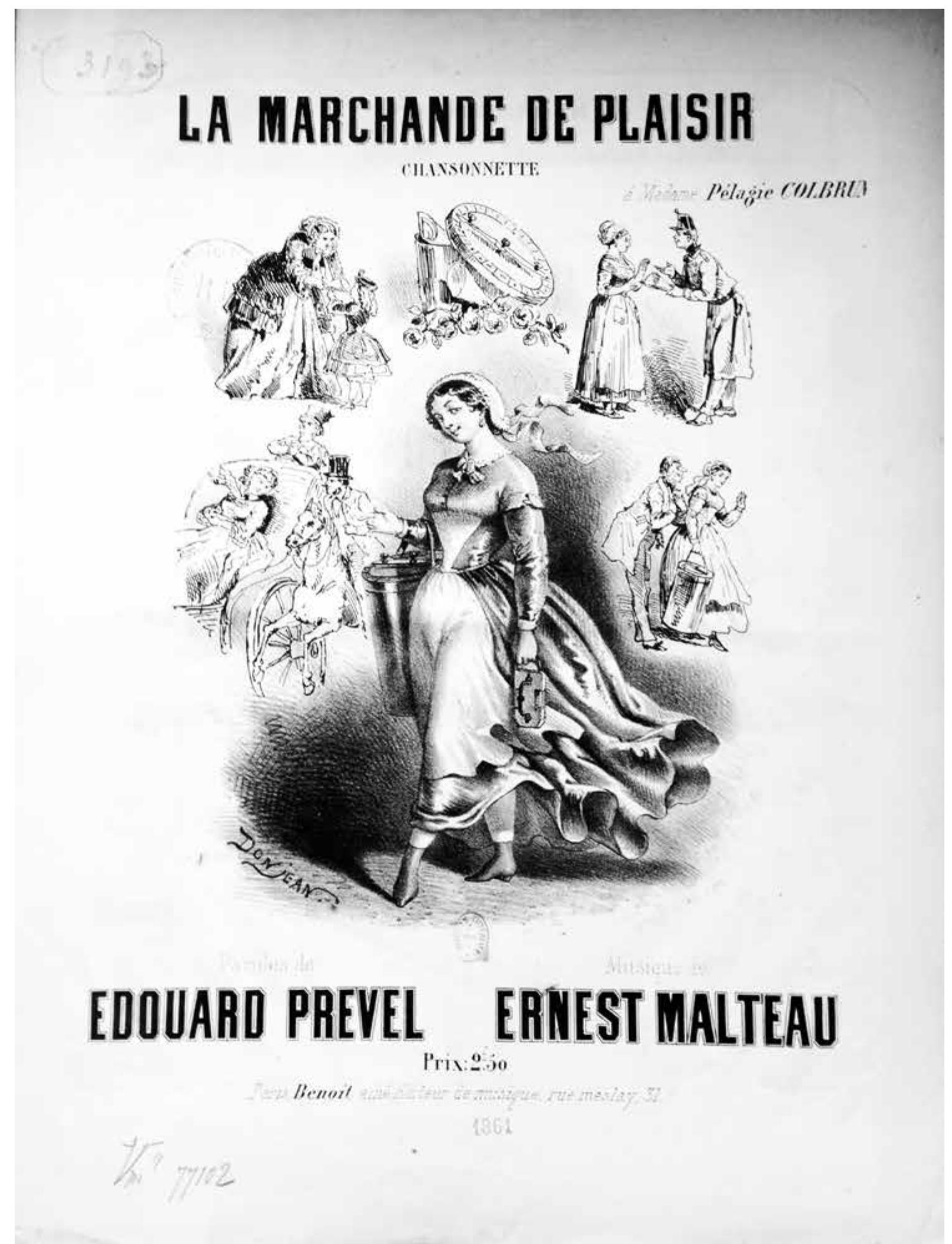 IL. 3: Cover of the chansonnette «La marchande de plaisir» by Prevel and Malteau, 1861. Bibliotheque nationale de France, département de la musique. 