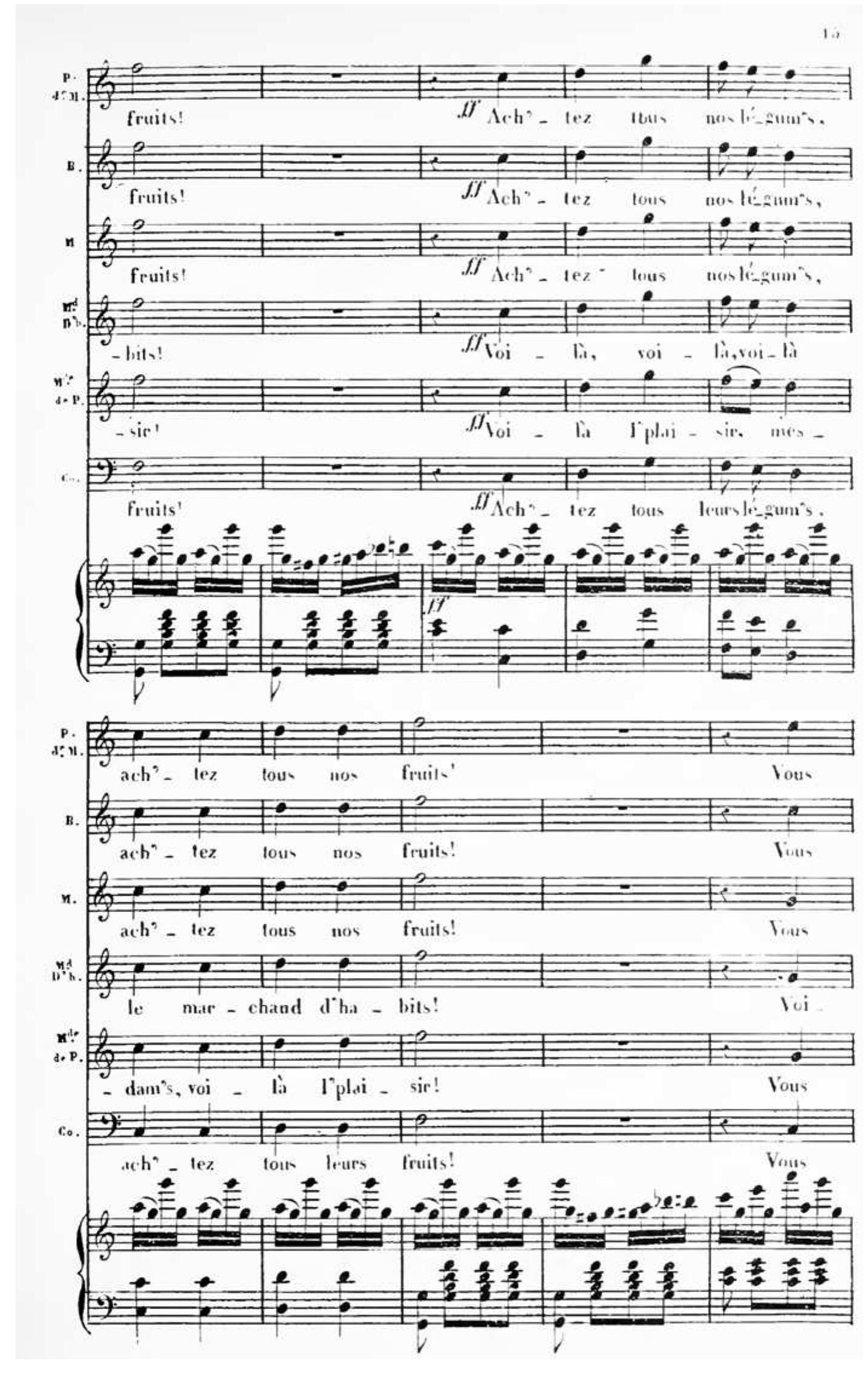 Ex. 3: Jacques Offenbach and Armande Lapointe, Mesdames de la Halle, Paris, Brandus et Dufour, 1858, pp. 15-16. 