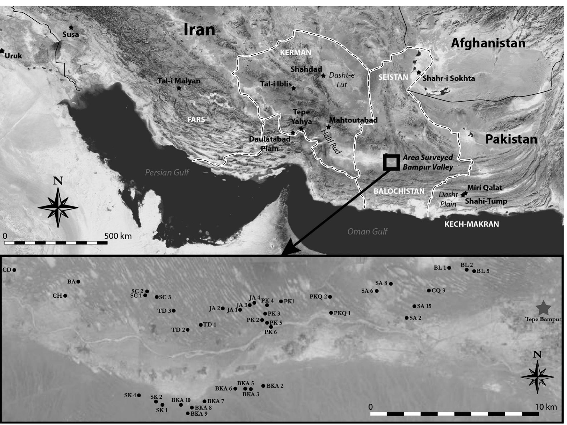 Top: a map of iran with the location of the bampur valley