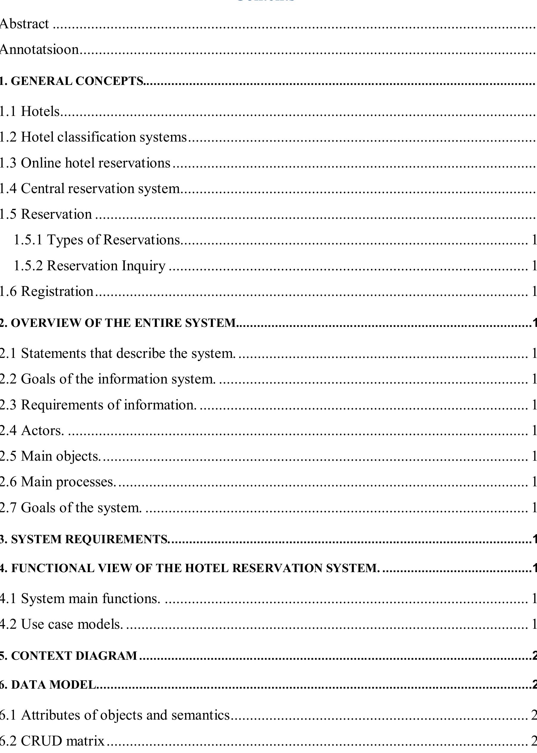 Table 1 - from Hotel reservation system: Analysis