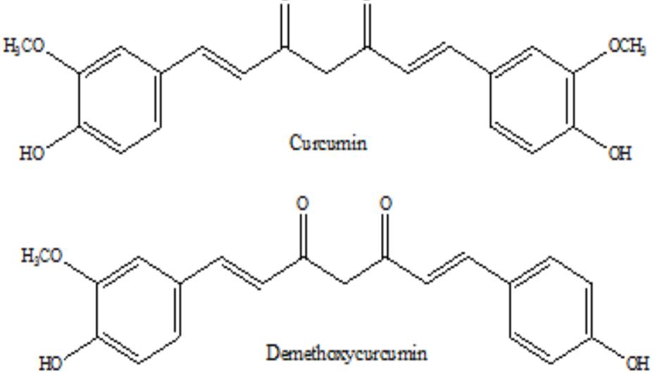The chemical structure of curcumin and demethoxycurcumin aaa