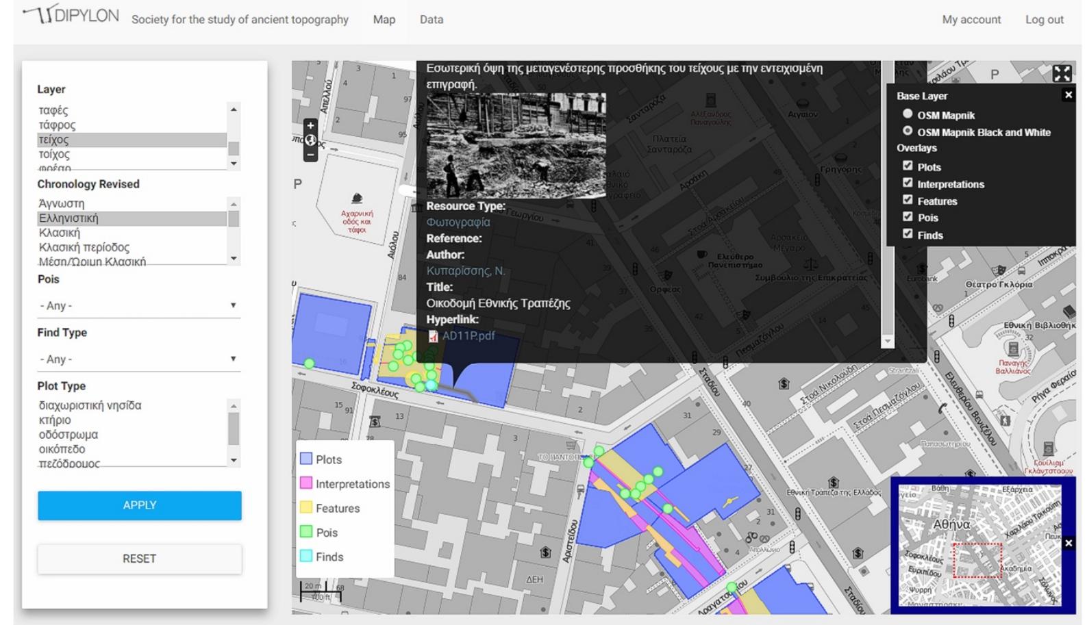 Figure 16. Section of the dataset published within a Web Mapping Application (WMA). On-screen feature
selection returns the record of the selected geometry and associated media (Application development by G.
Panagiotopoulos).
