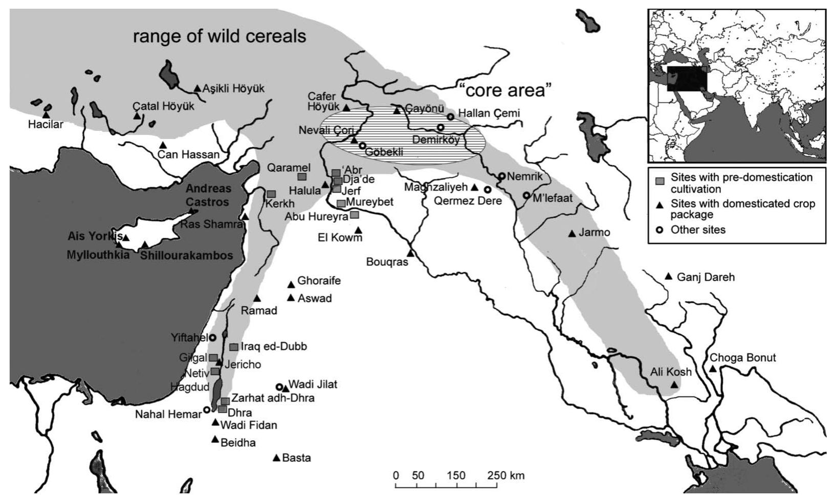 I map of the near eastern early neolithic sites with