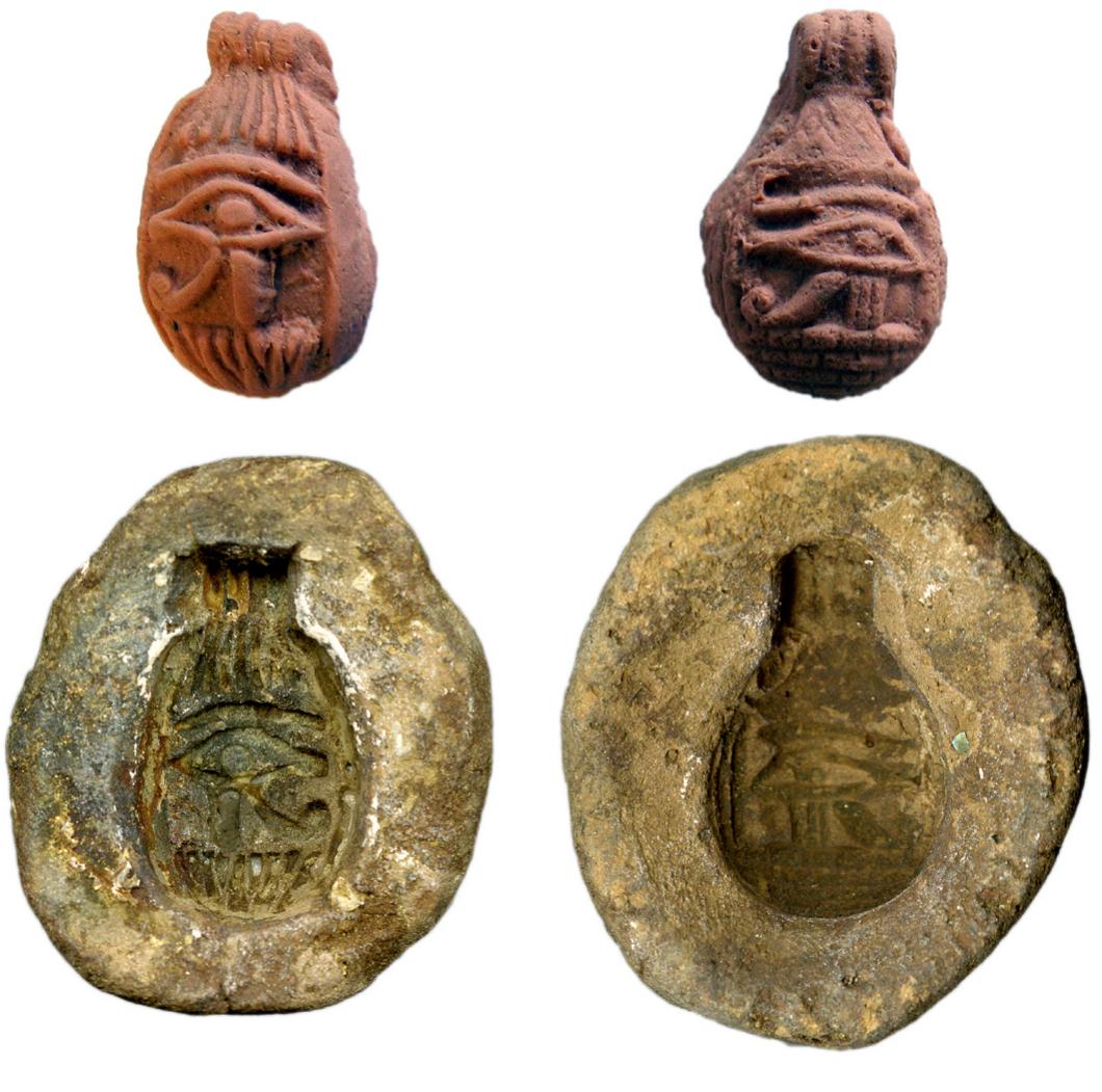 Wedjat eye bullae moulds and impressions. british museum,