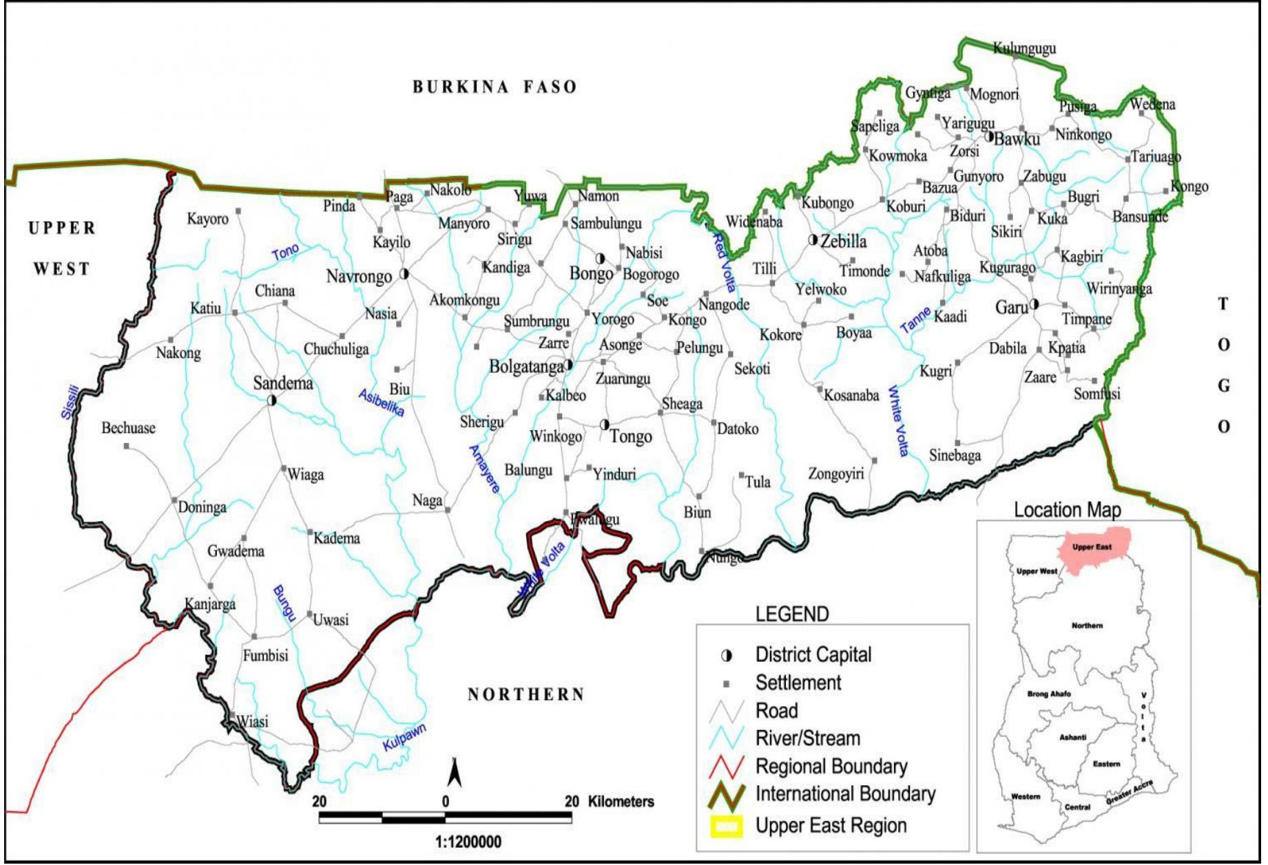 2 Map Of The Upper East Region Of Ghana Boundaries Burkina