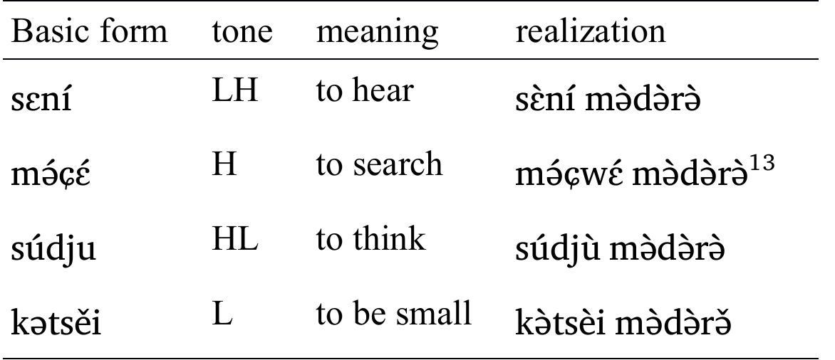 Table 10 : Tonal spreading with disyllabic verbs.

