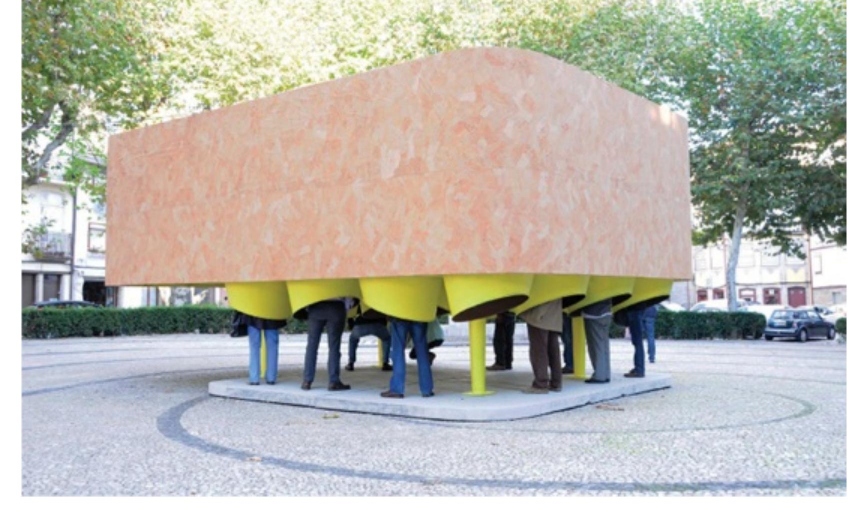 Taken together, these projects challenge our understanding of public space in the contemporary city and the possibilities for its design. To be public has traditionally meant to be expansive and exposed, open and transparent, to allow for the kind of massed crowds associated with pre-modern squares and marketplaces. As the literature on urbanism reveals. these kinds of spaces were at one time vital to the formation of public opinion, to the expression of political ideas and to the performance of citizenship. But in the twenty-first century, as digital media have become our primary form of communication, public space is no longer covalent with the public sphere. At the same time the existence of a singular ‘public’ has also been called into question. Scholars have identified the existence of so-called counter publics (groups often alienated from mainstream forms of representation) and alternative public spheres, self-created places in which a variety of identities are expressed and acknowledged (Crawford, 1995). The economic forces and architectural mechanisms that created the modern megalopolis, a place in which concepts of inside and outside begin to lose their meaning, also provide an opportunity for designers to engage with these multiple publics, to understand urban space in new ways, and to make unprecedented interventions. As the projects shown here illustrate, the deployment of interior concepts of temporality, scale. form and materials greatly enlarges what is possible within the urban realm.  Open Cinema I, Colin Fournier and Marysia Lewandowska, Guimaraes, Portugal, 2012. © Colin Fournier and Marysia 