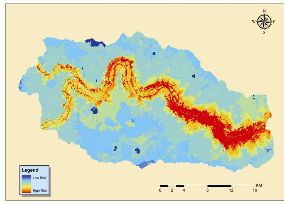 Flood risk map based on ahp method.