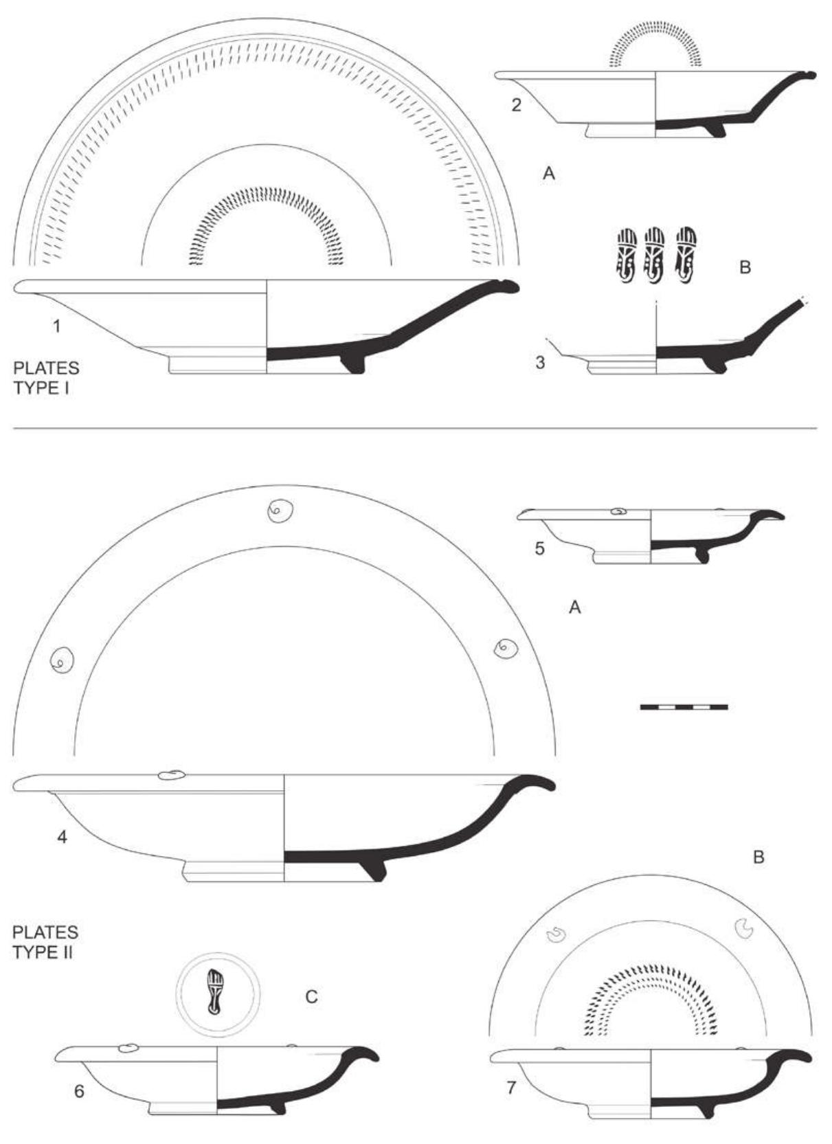 (Hayes 1972, 20, fig. 2). A close parallel of the type comes from a grave in the Golyamata Mogila site near the village of Madretz, Stara Zagora region, which is dated to the middle of the 2" century at the latest (Byroxmmexs 1984, 29-30; VUBanosa 2006, 290). Identical plates were found in the necropolis near Butovo together with coins of the emper- ors Antoninus Pius (138-161) and Marcus Aurelius (161-180) (Sultov 1985, 64). The type is well known from the military camps along the Danube limes - Novae and Troesmis (Opait 1980, 339, fig. XIV/2; Sultov 1985, 64; Dyczek 1987, 268, fig. XIII/3; KnenmHa 2006, 92). The production of this type may be attributed generally to the period from the first half of the 2"4 century to the 170s.  