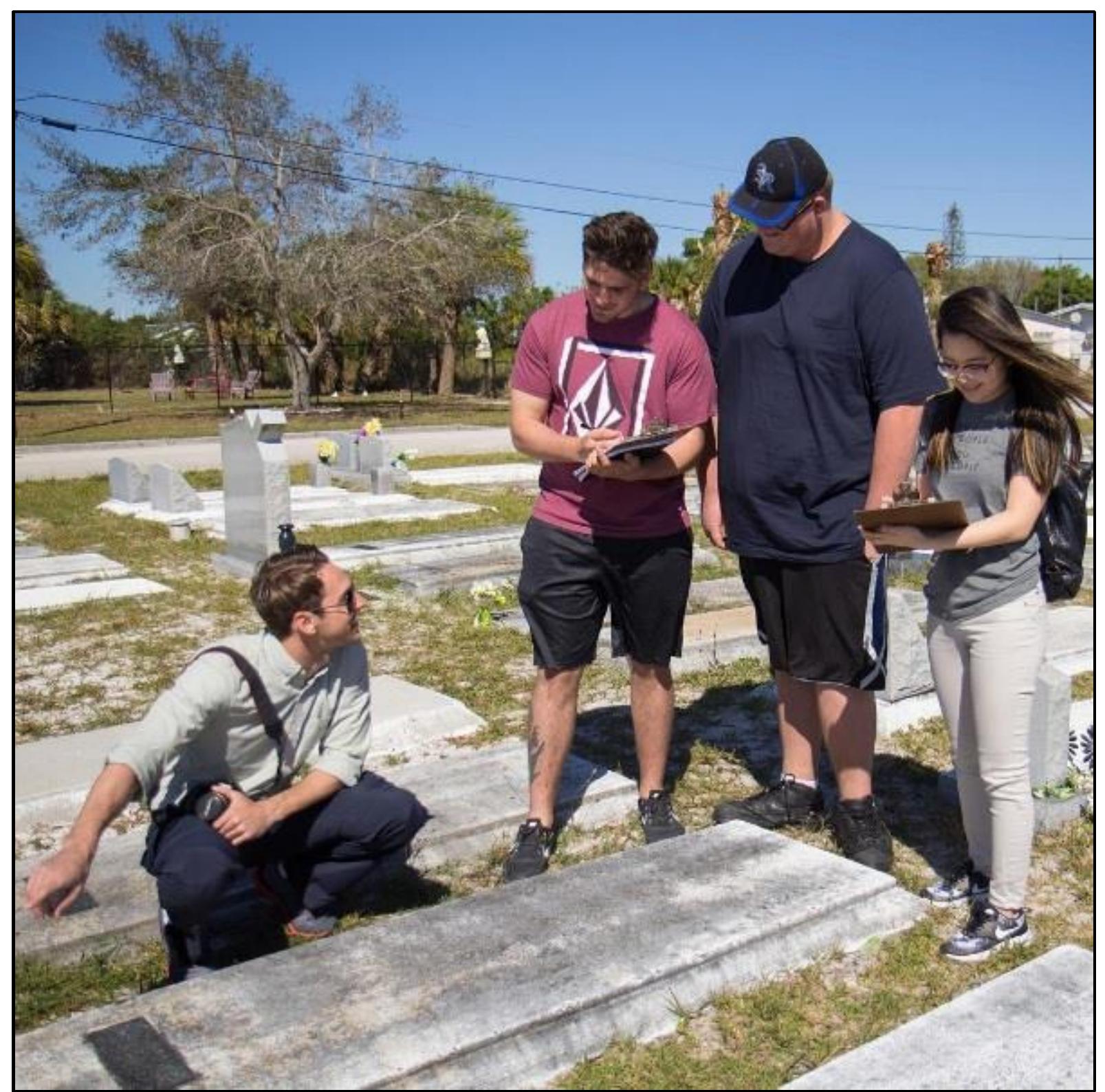 Figure 5: In-class cemetery recording involves working in teams to fill out a form for each individual gravemarker. 