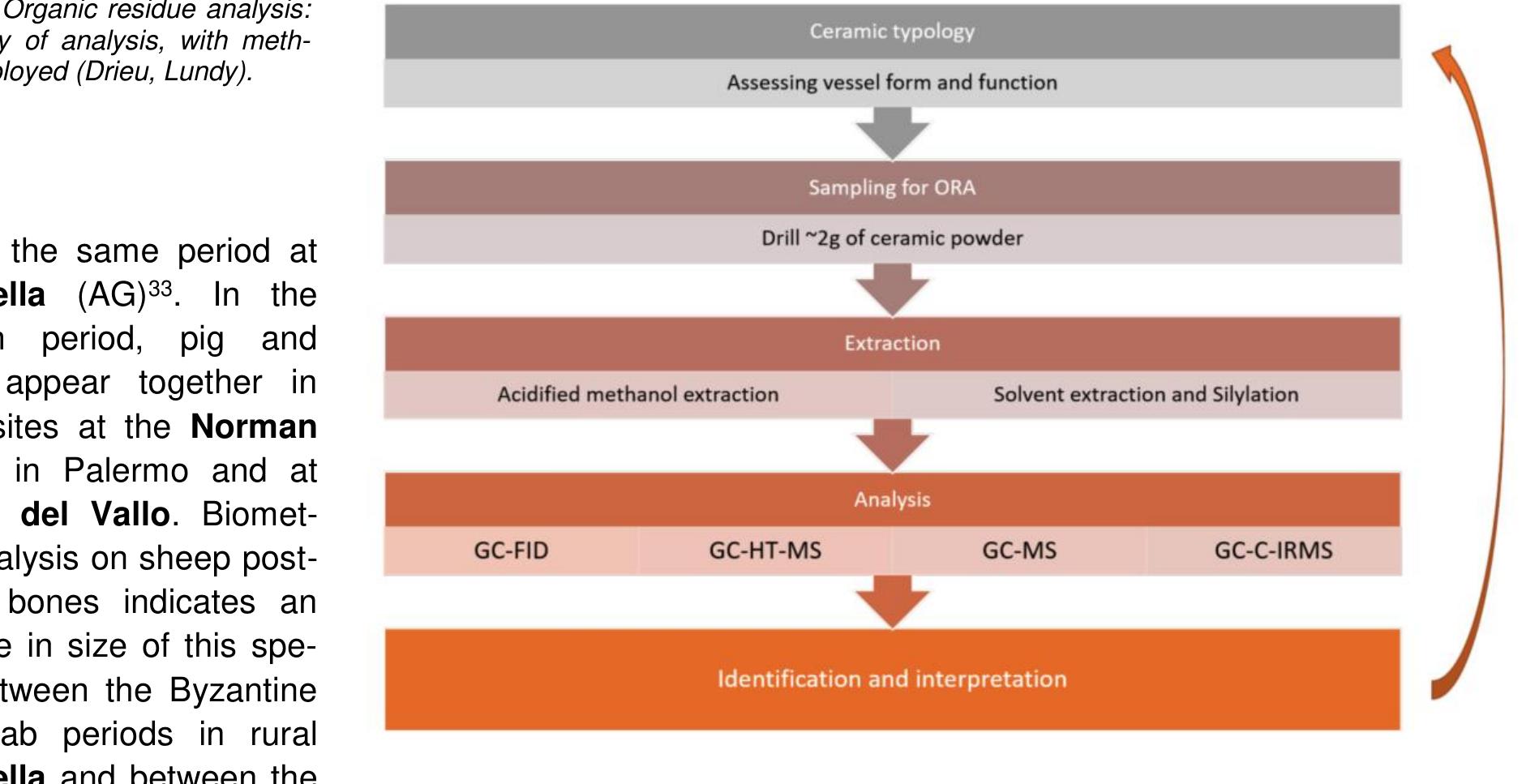 Arab and Norman periods in urban Palermo. The complete data-base is currently being analysed in detail in preparation for its submission as part of a PhD dissertation which will be embargoed until 2022.  M. Carver — A. Molinari — V. Aniceti — C. Capelli — F. Colangeli — L. Drieu — G. Fiorentino — F. Giovannini - M. Hummler — J. Lundy — A. Meo — / Monnereau — P. Orecchioni — M. Primavera — A. Ughi e SICILY IN TRANSITION — New research on early medieval Sicily, 2017-2018  What was in the cooking pots? Understanding resource use, diet and the transport of comestibles through or- ganic residue analysis of ceramic vessels 