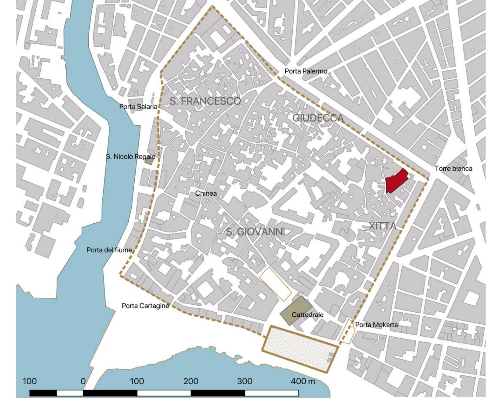 Fig. 17. Mazara del Vallo old town, showing the line of the medieval walls and the location of the excavations in the Xitta district (Meo).  urver — A. Molinari — V. Aniceti — C. Capelli — F. Colangeli — L. Drieu — G. Fiorentino — F. Giovannini - M. Hummler — J. Lundy — A. Meo —. ereau — P. Orecchioni — M. Primavera — A. Ughi e SICILY IN TRANSITION — New research on early medieval Sicily, 2017-2018 
